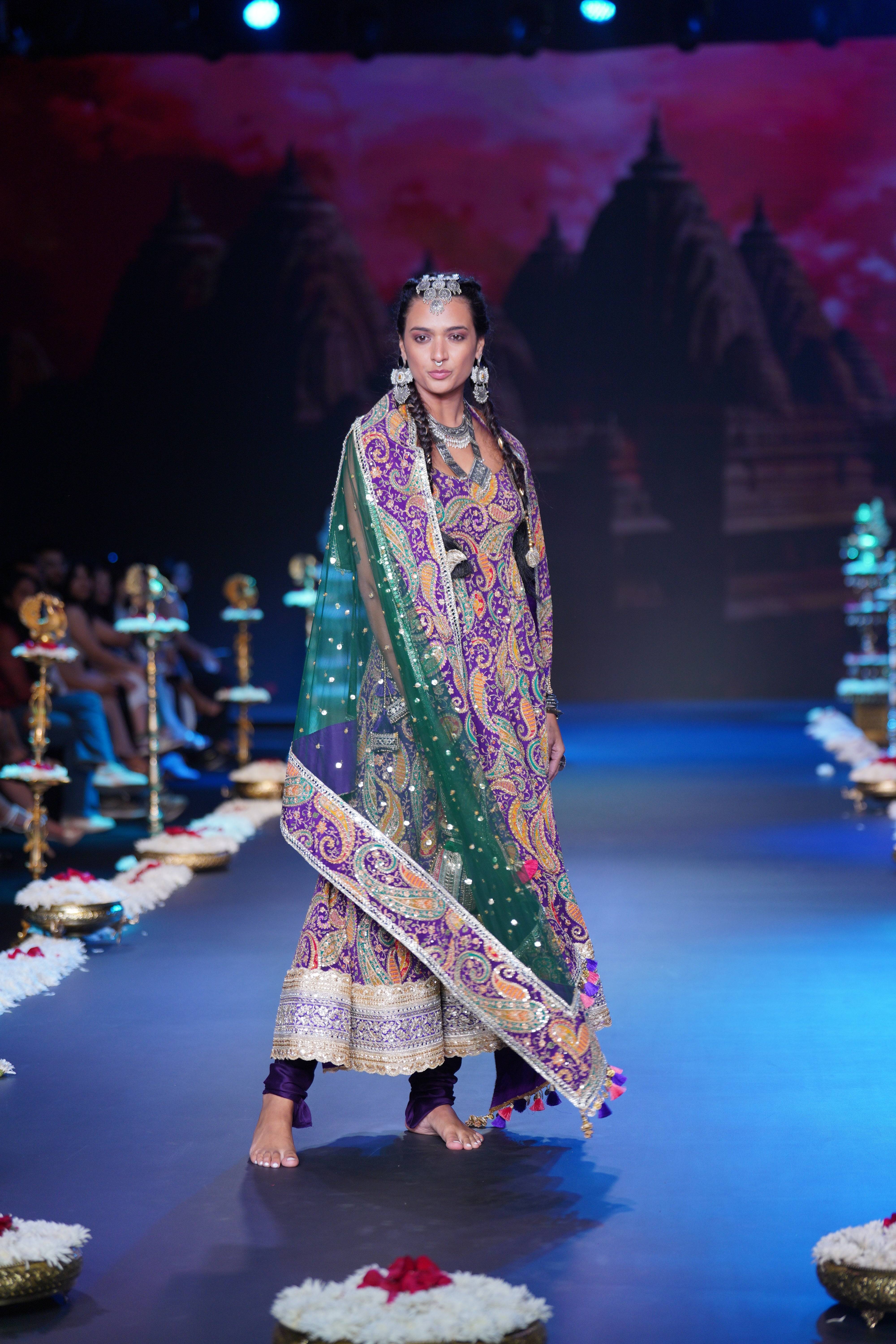 Paisley printed Anarkali set with srinathji print on dupatta