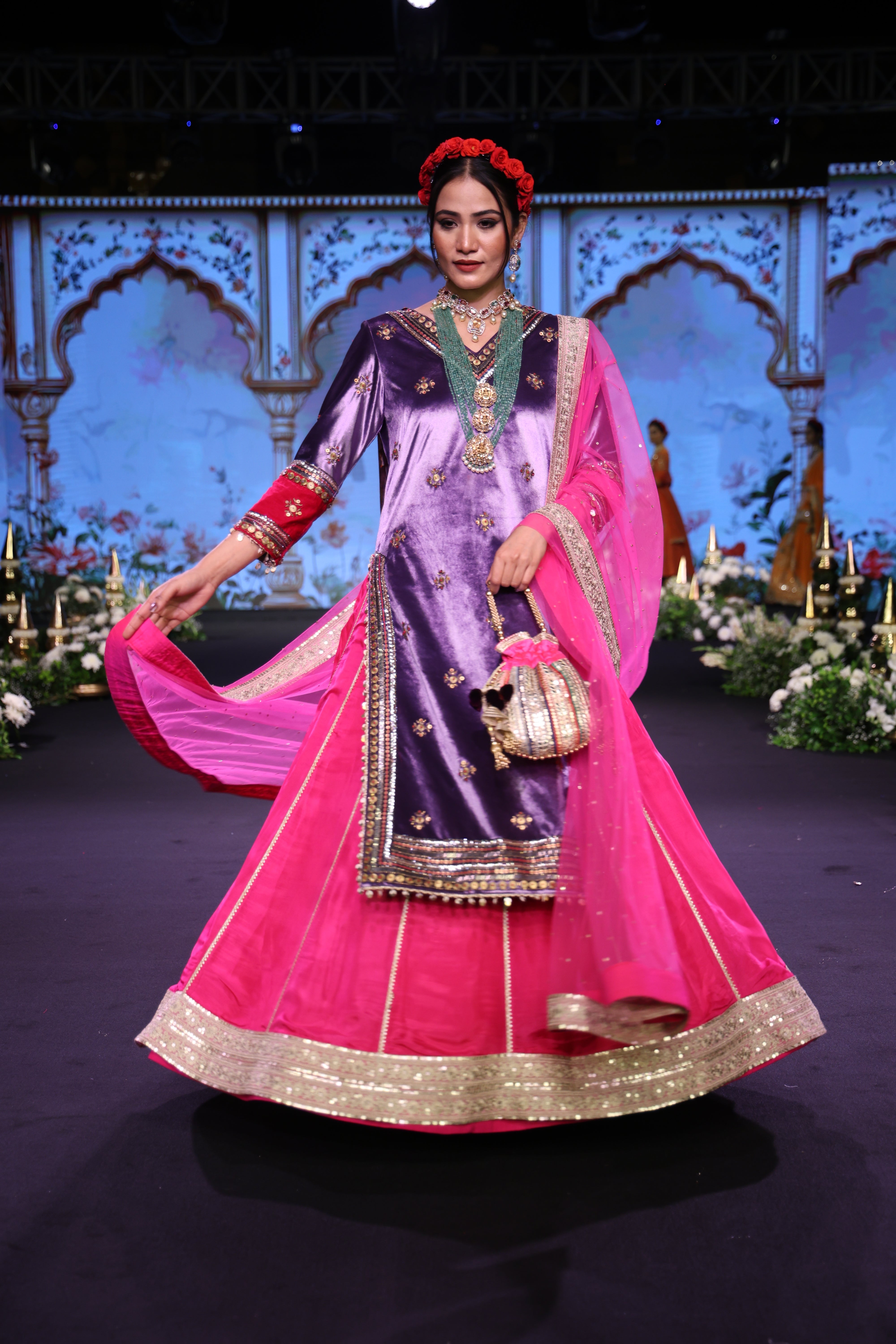 Two toned embroidered lehenga set