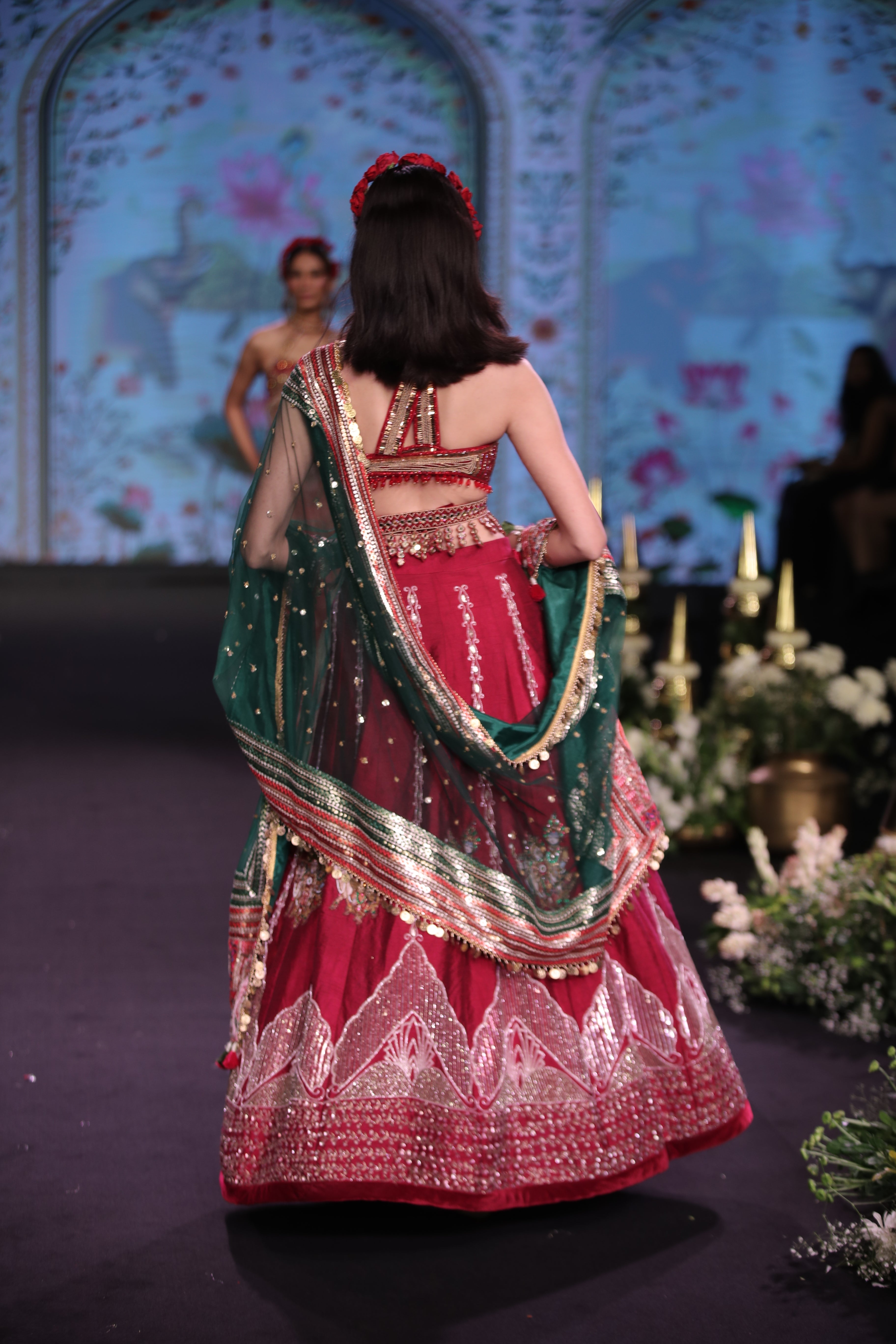 Maroon raw silk embroidered lehenga set