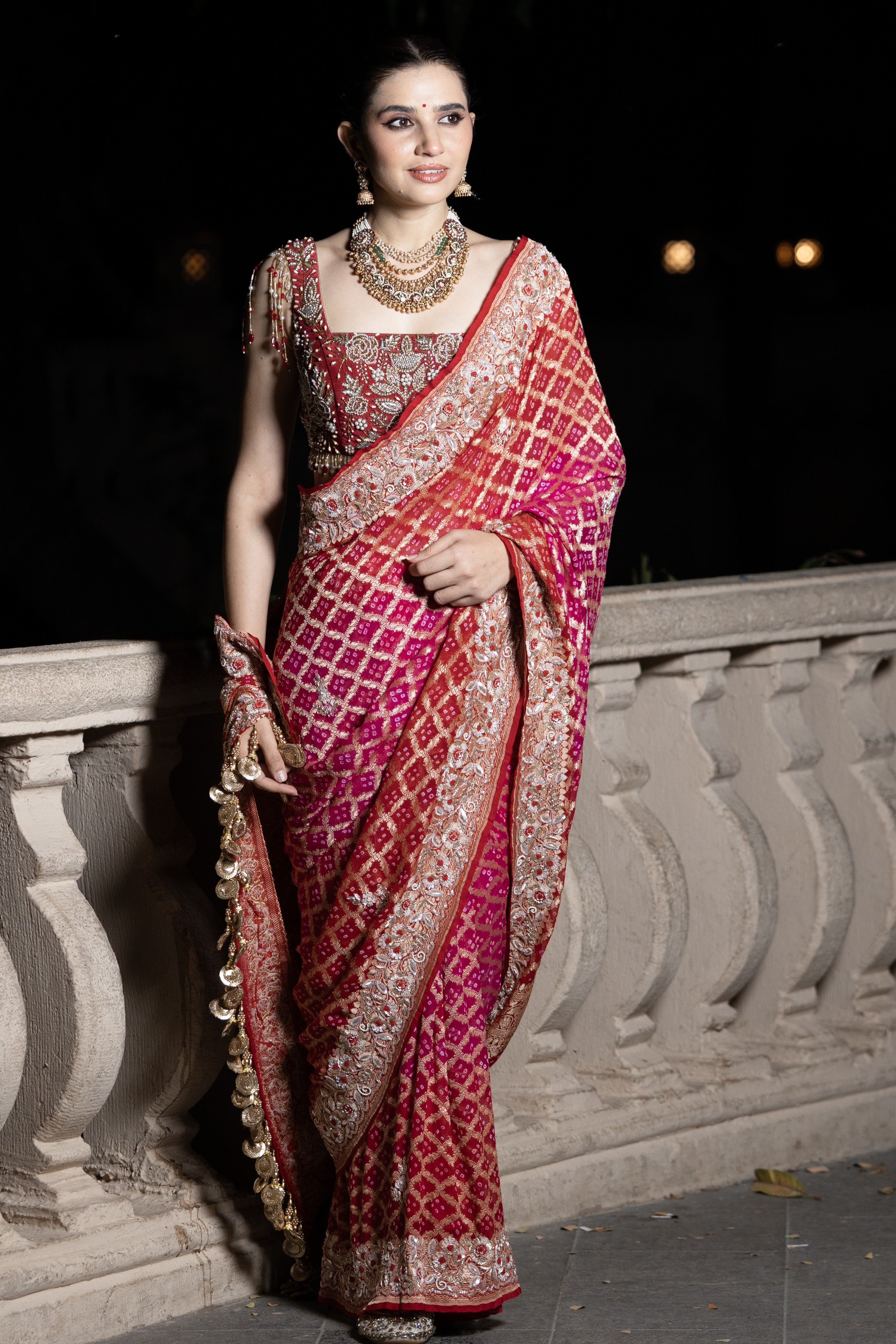 Deep magenta embroidered saree