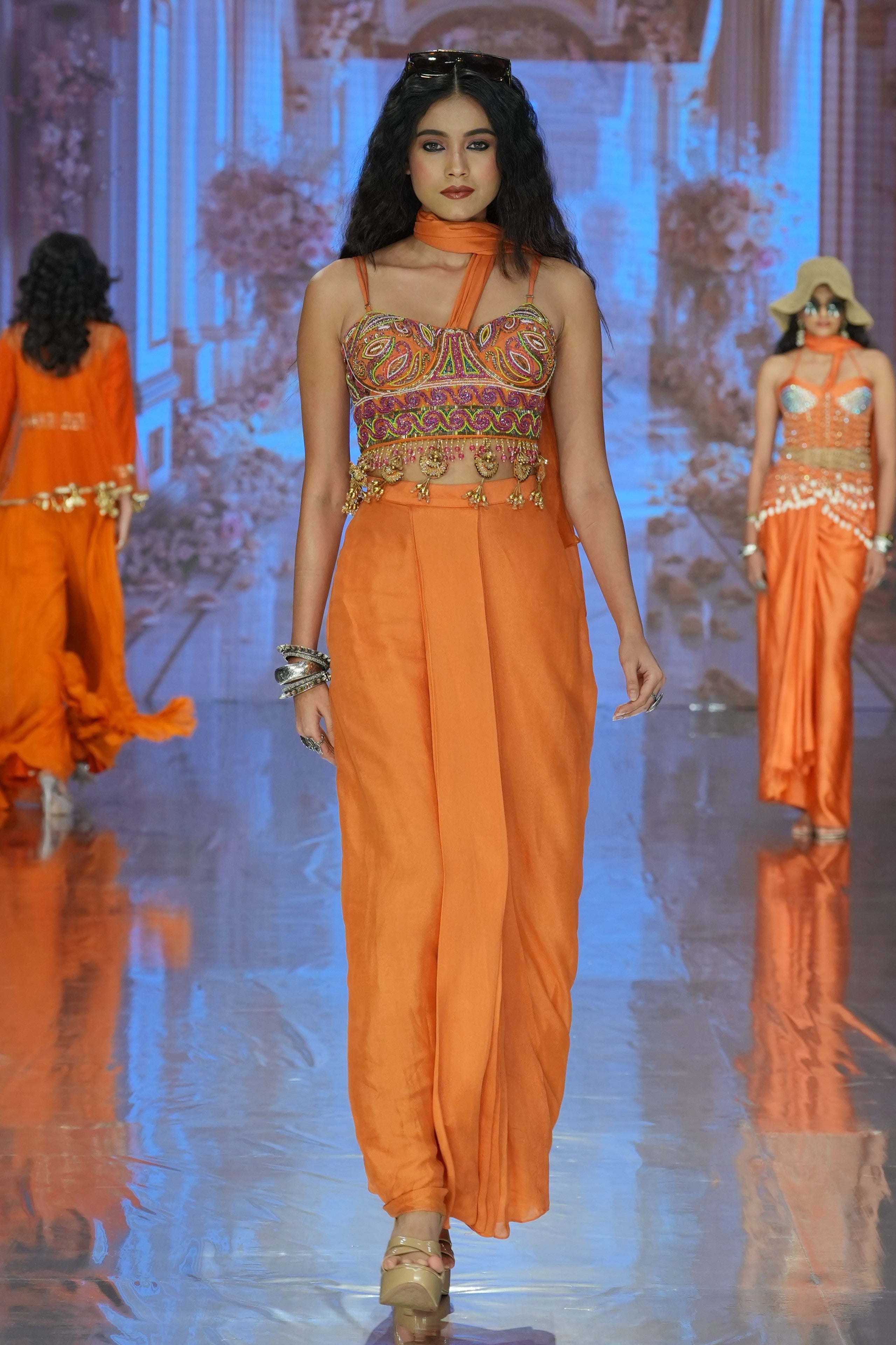 Front pleated skirt and blouse