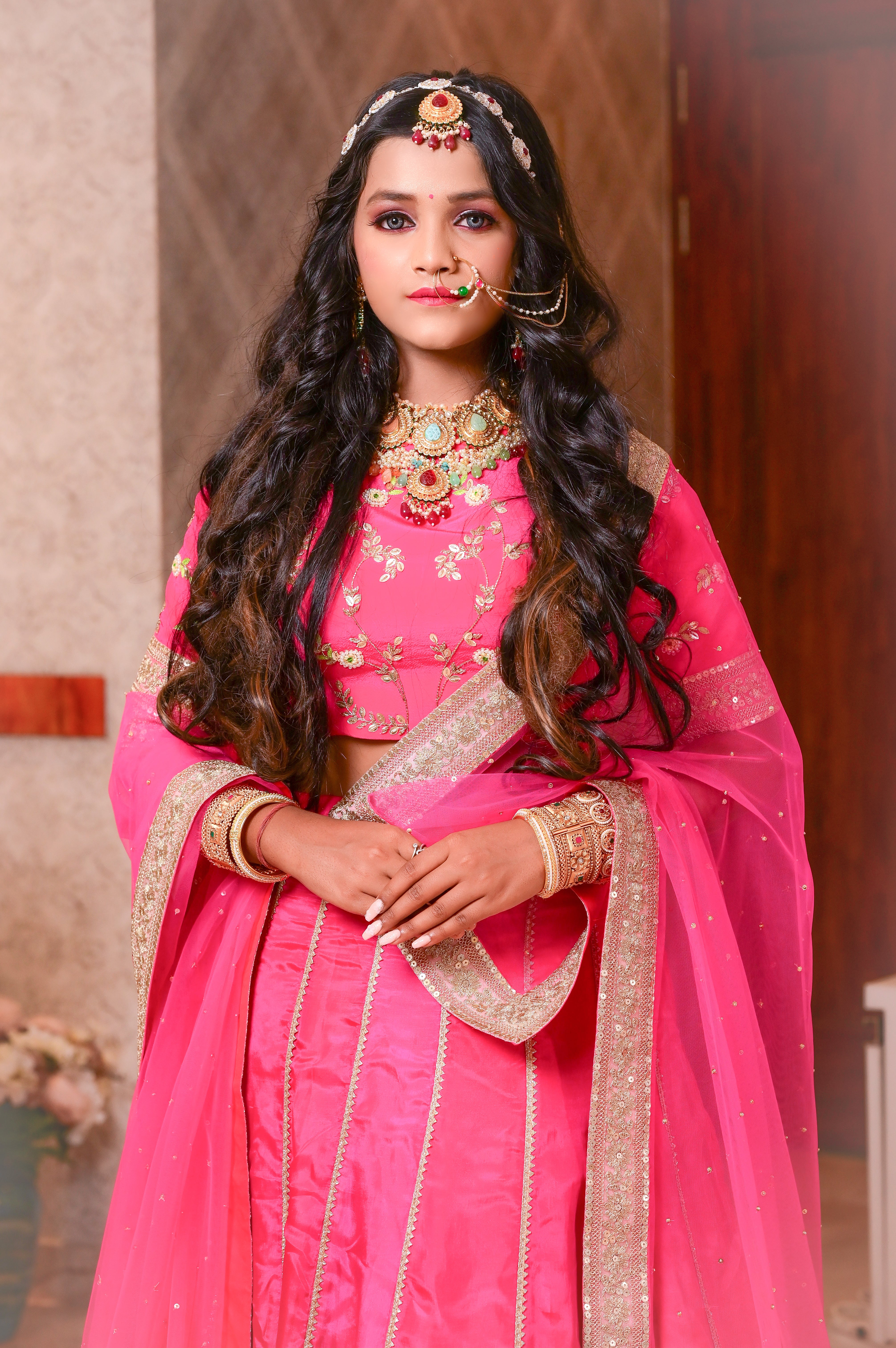 Pink embroidered lehenga set