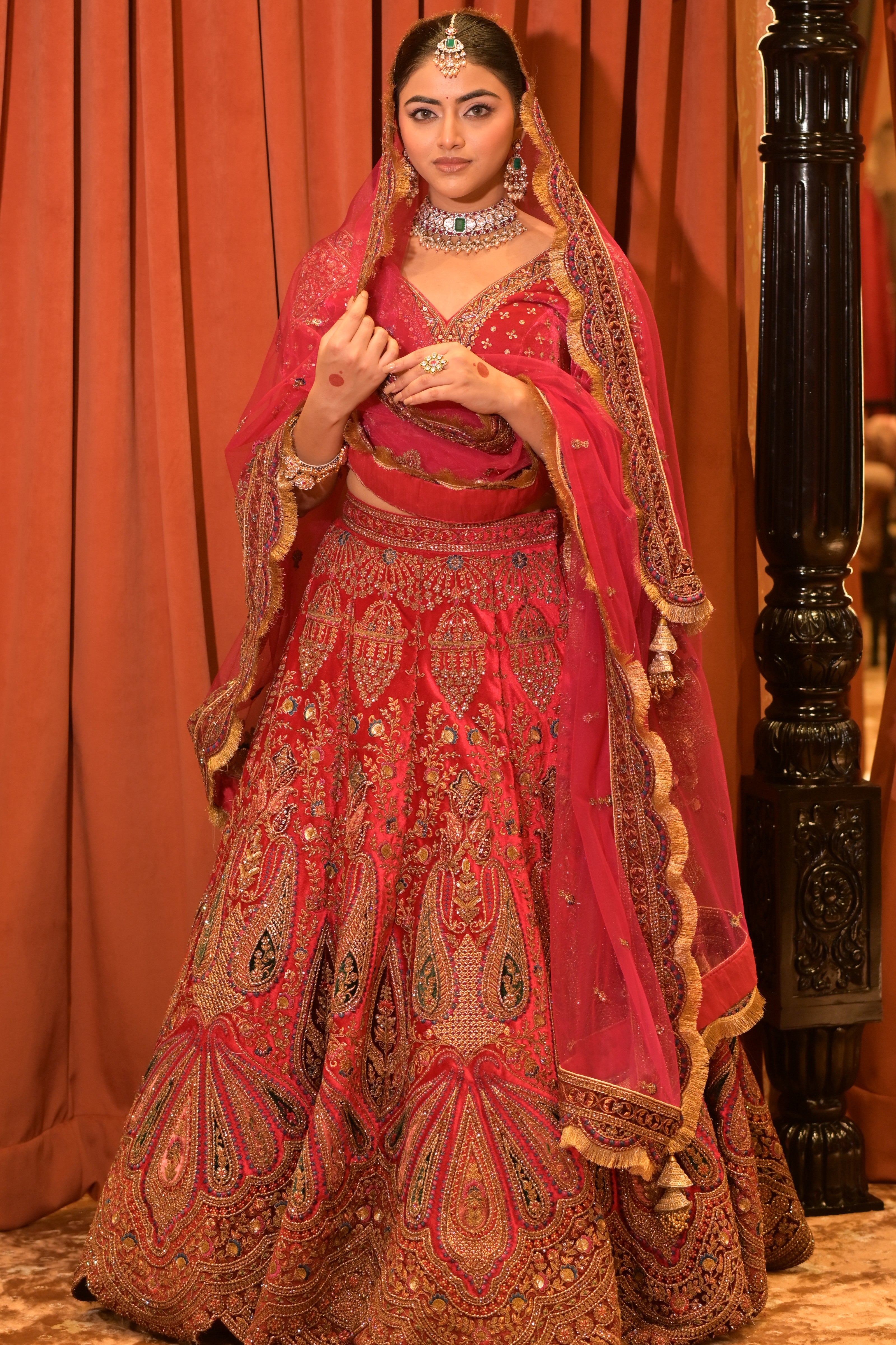 Pink bridal embroidered lehenga