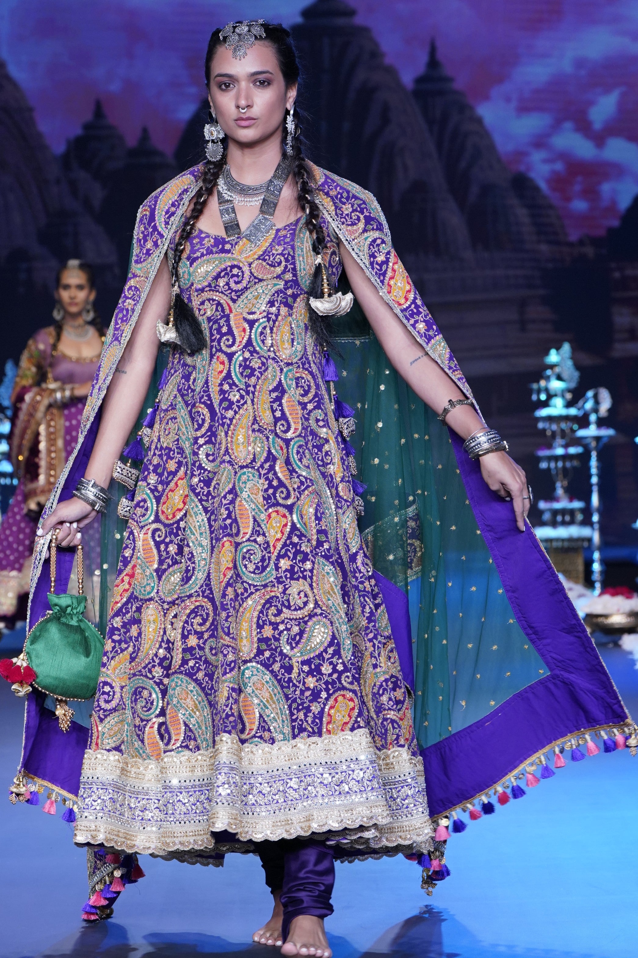 Paisley printed Anarkali set with srinathji print on dupatta