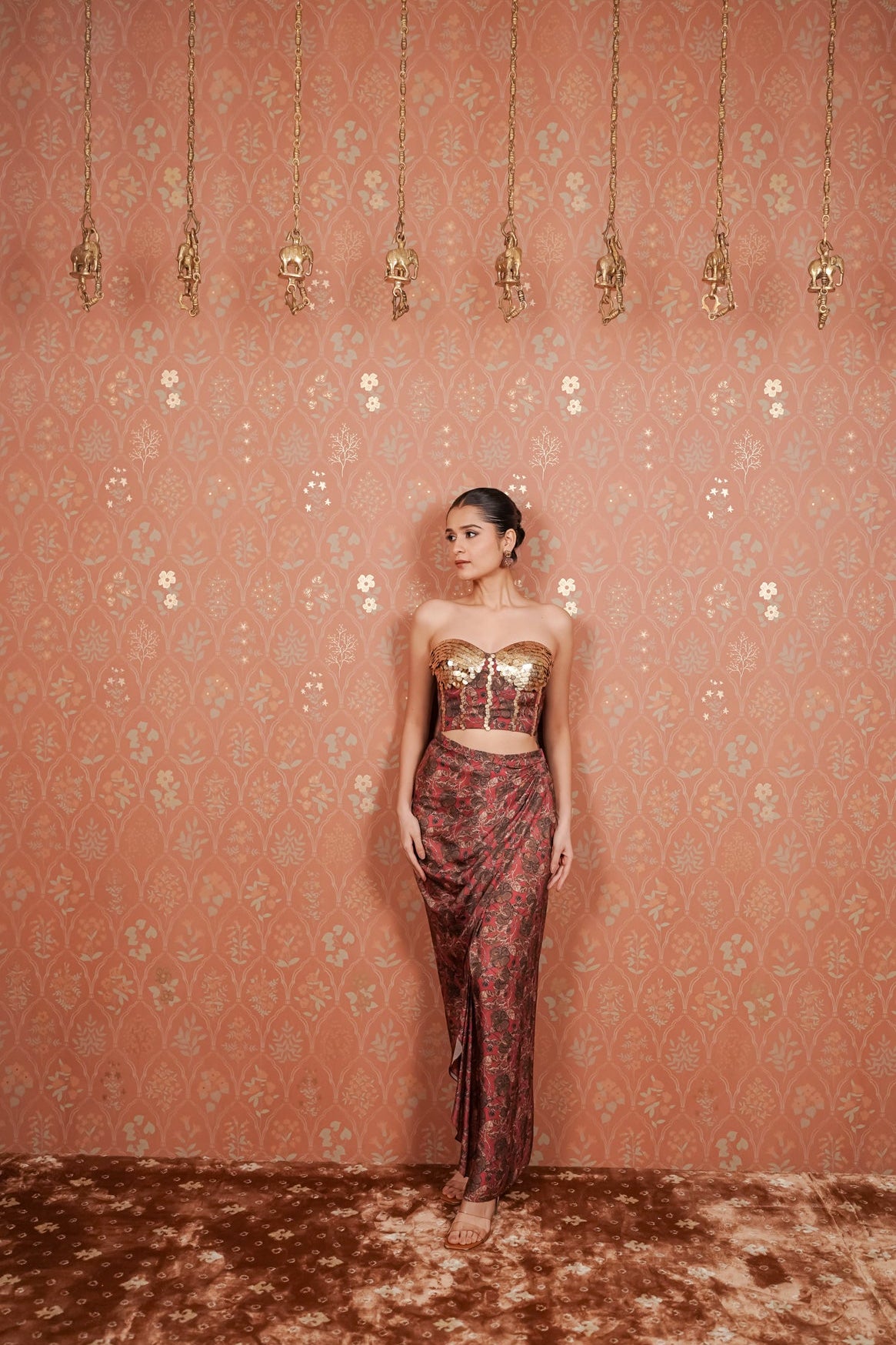 Rust Printed Corset Dress