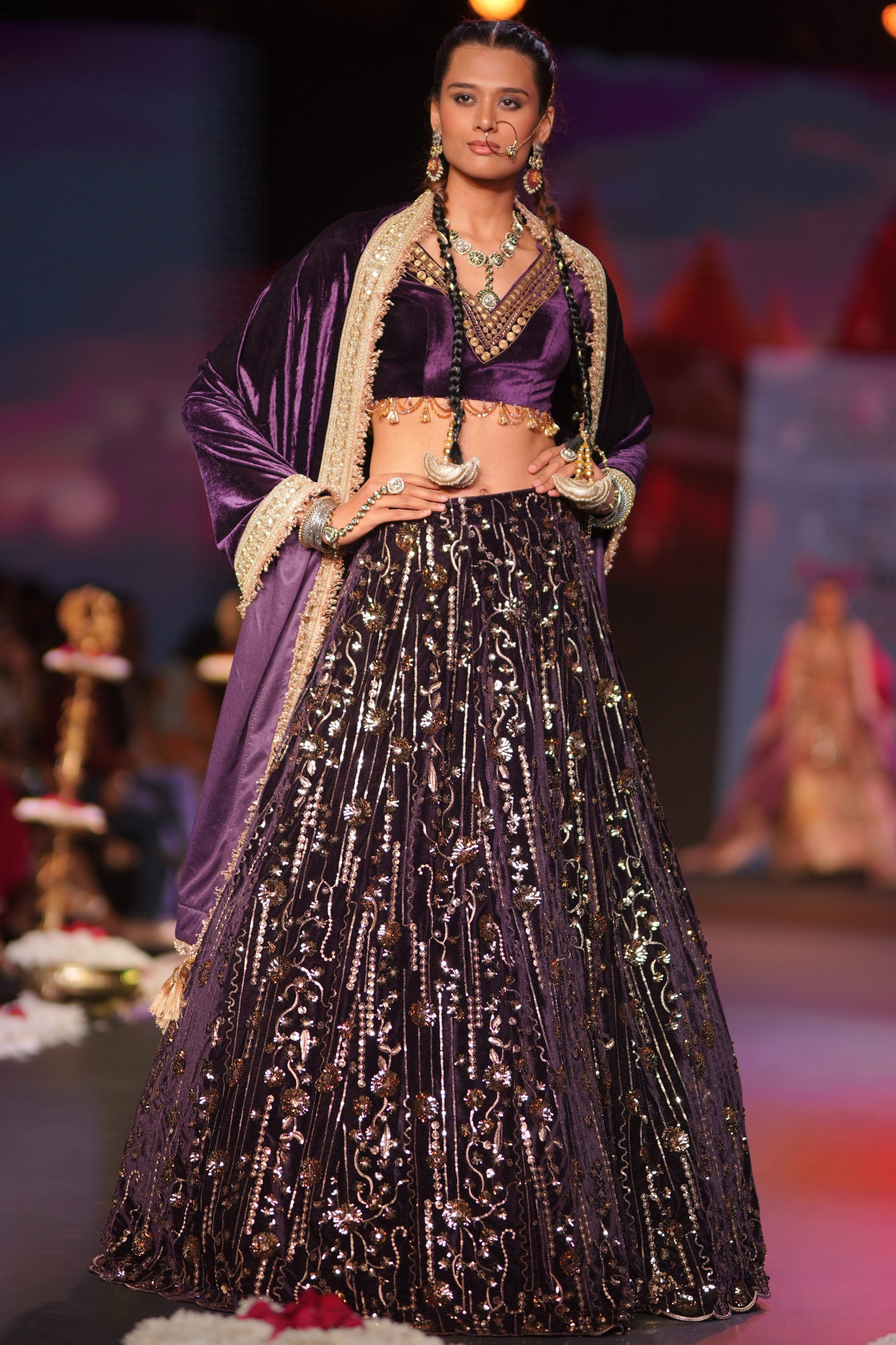 Purple sequin embroidered lehenga set