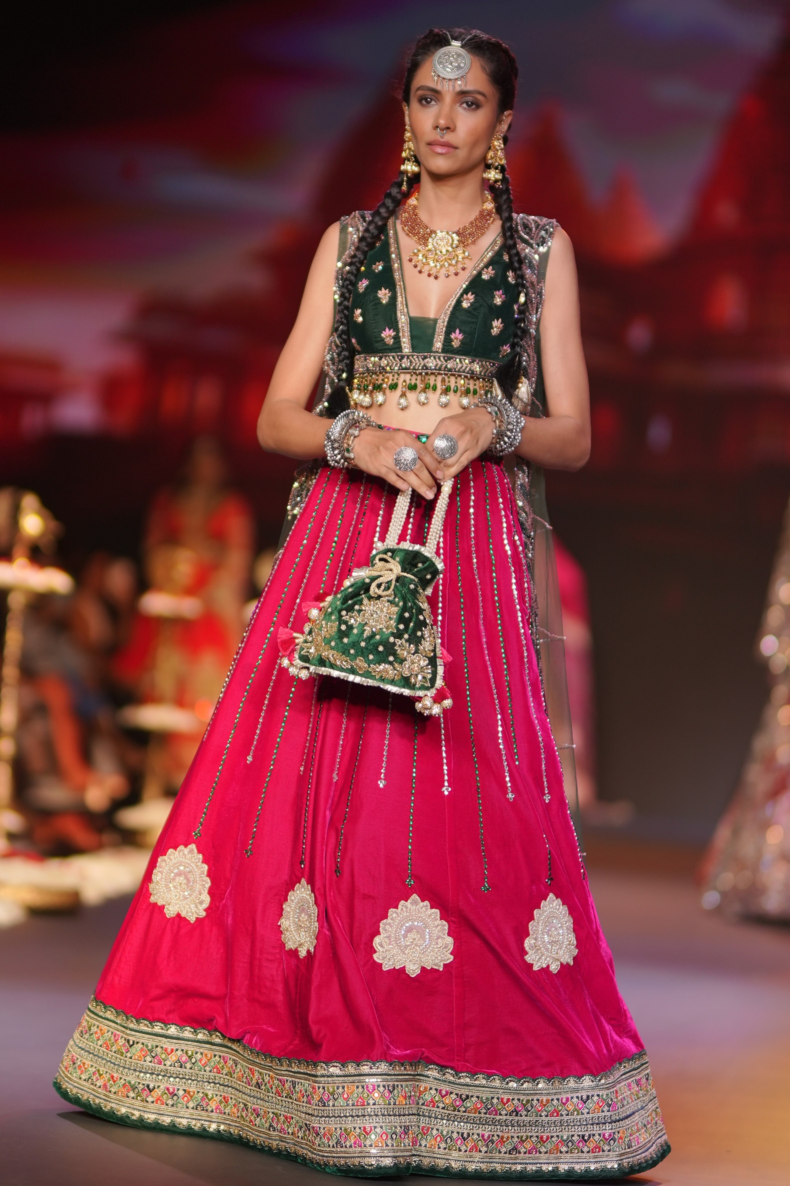 Dual tone lehenga set with jagannath print on cape