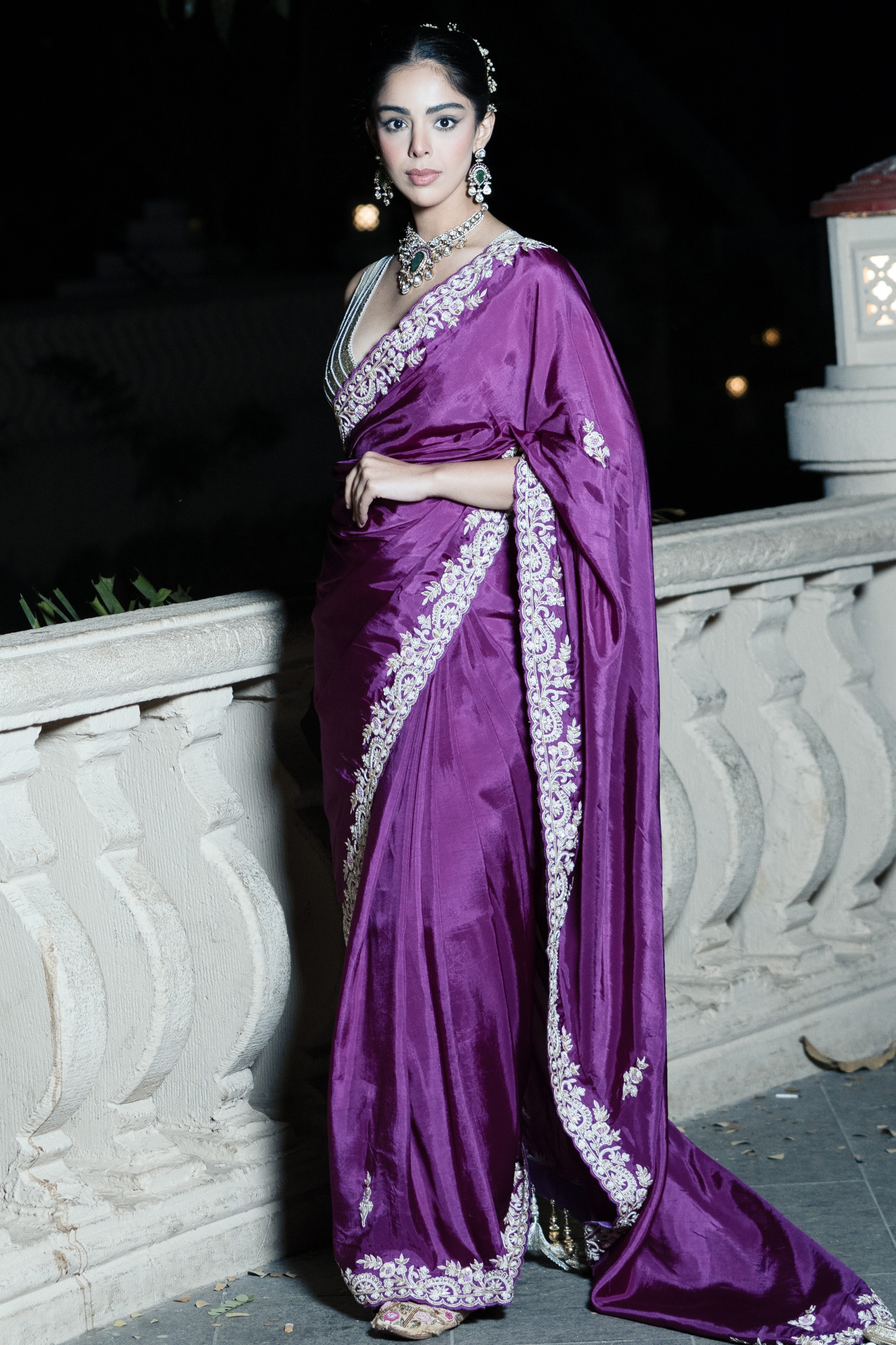 Purple embroidered saree