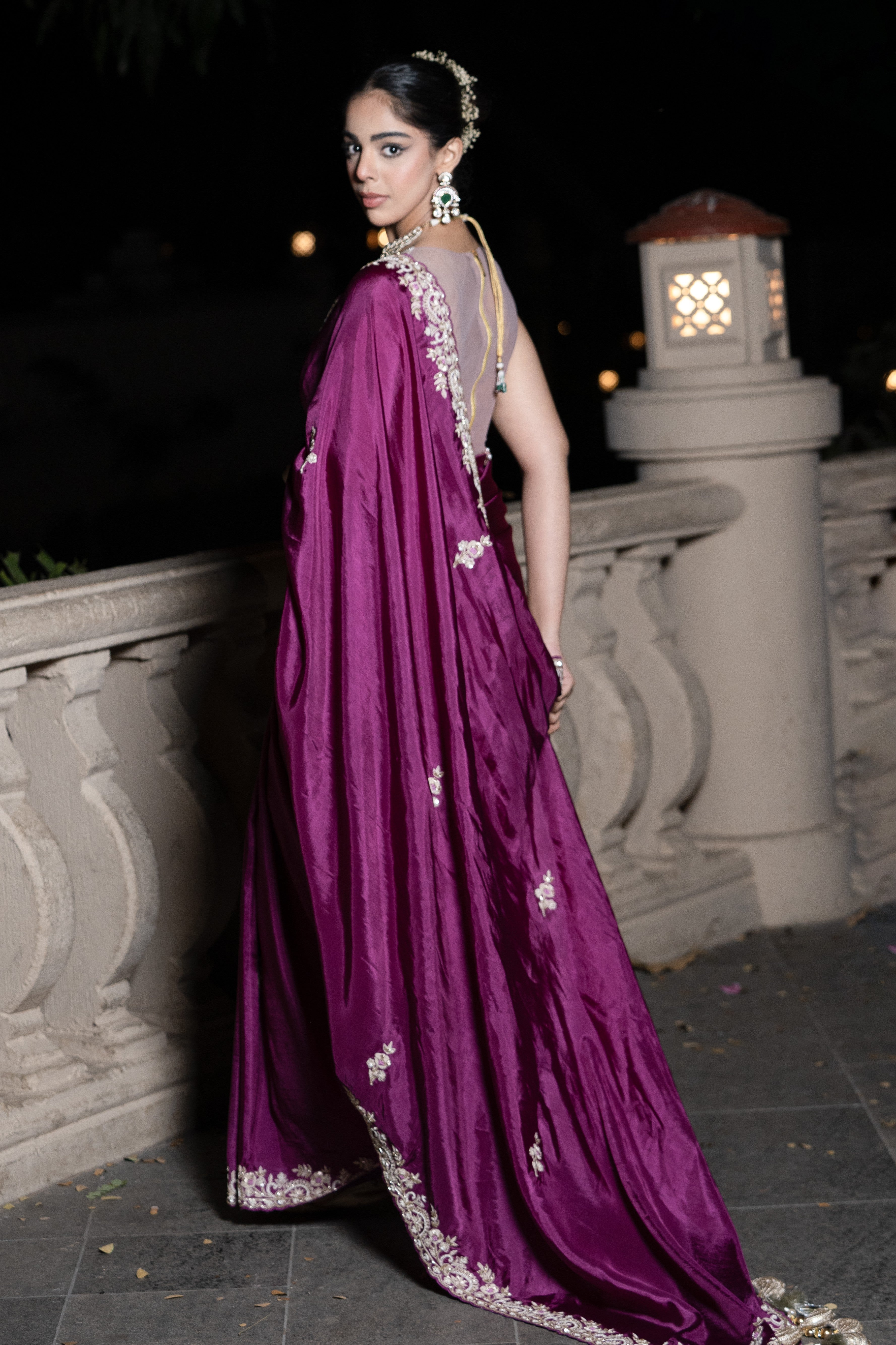 Purple embroidered saree