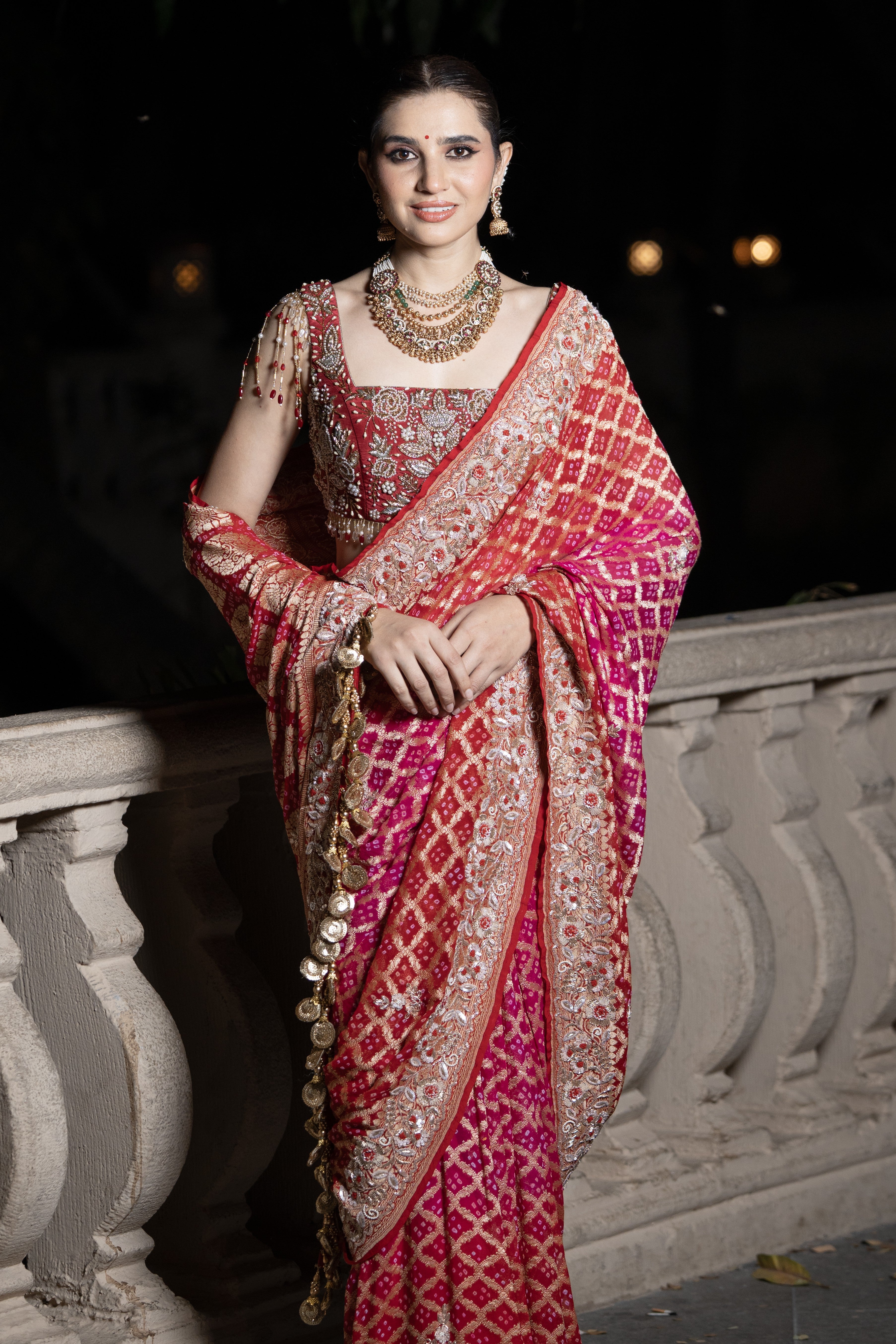 Deep magenta embroidered saree