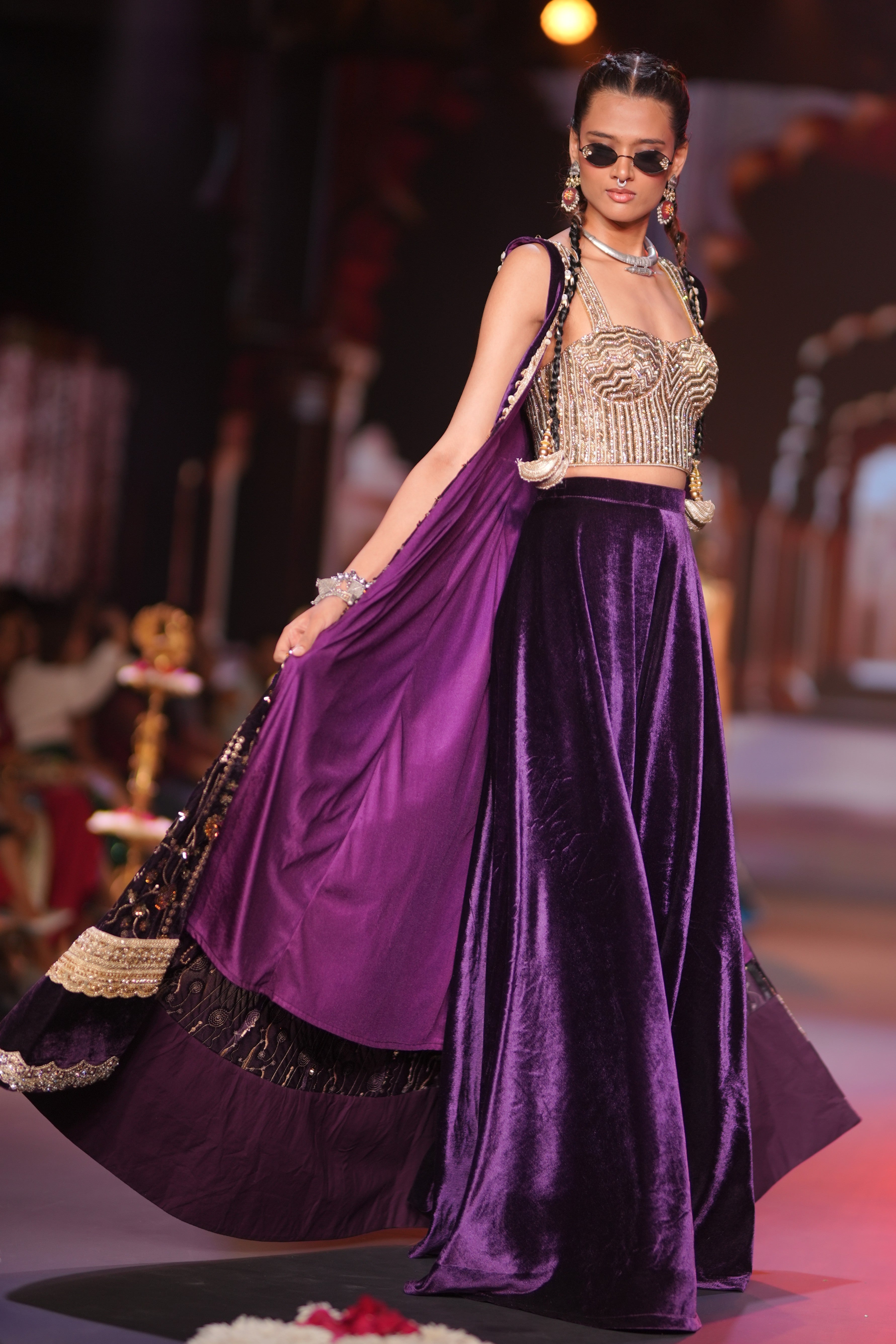 Purple embroidered three – piece set