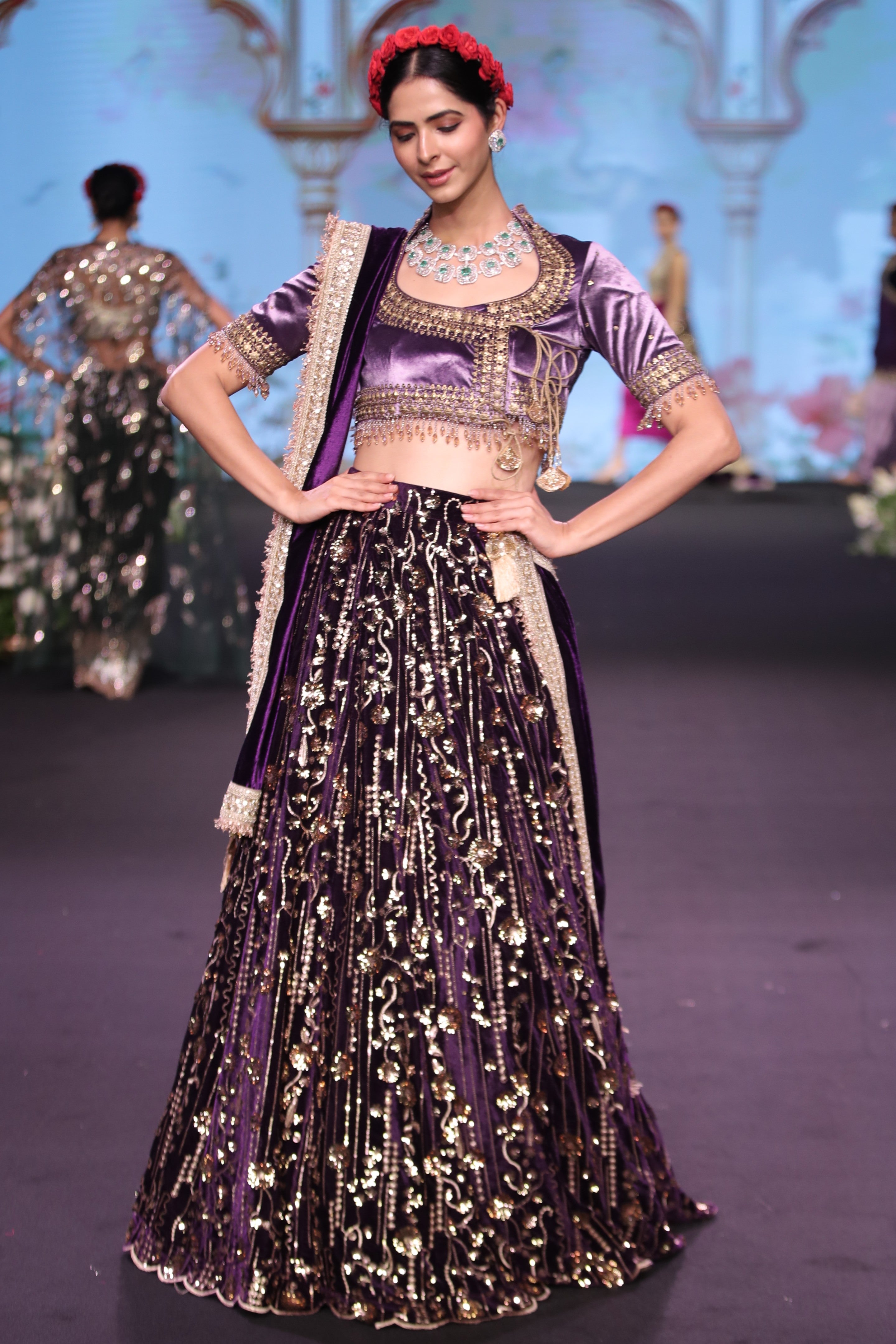 Violet sequin embroidered lehenga set