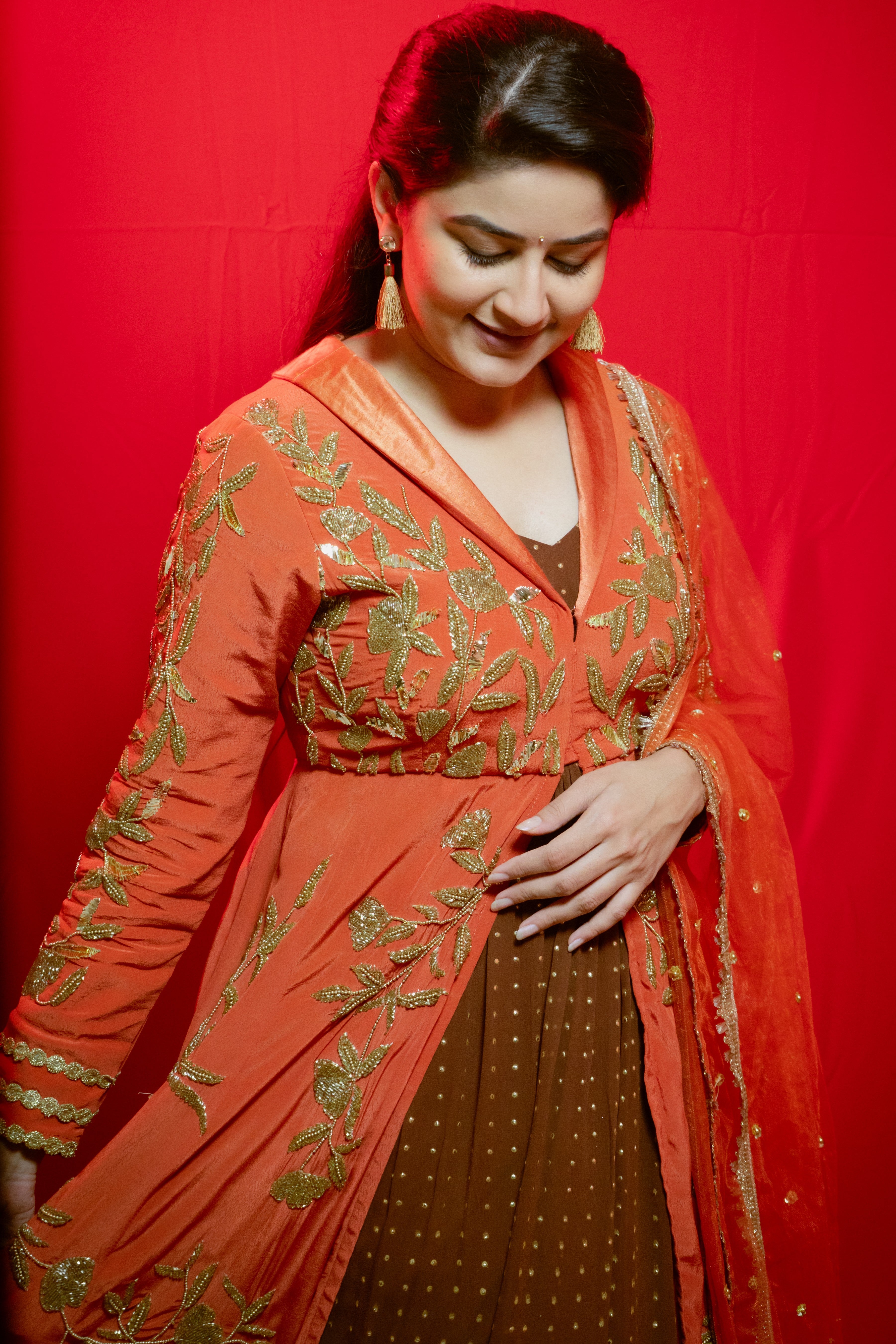 Two toned cutdana embroidery Anarkali gown
