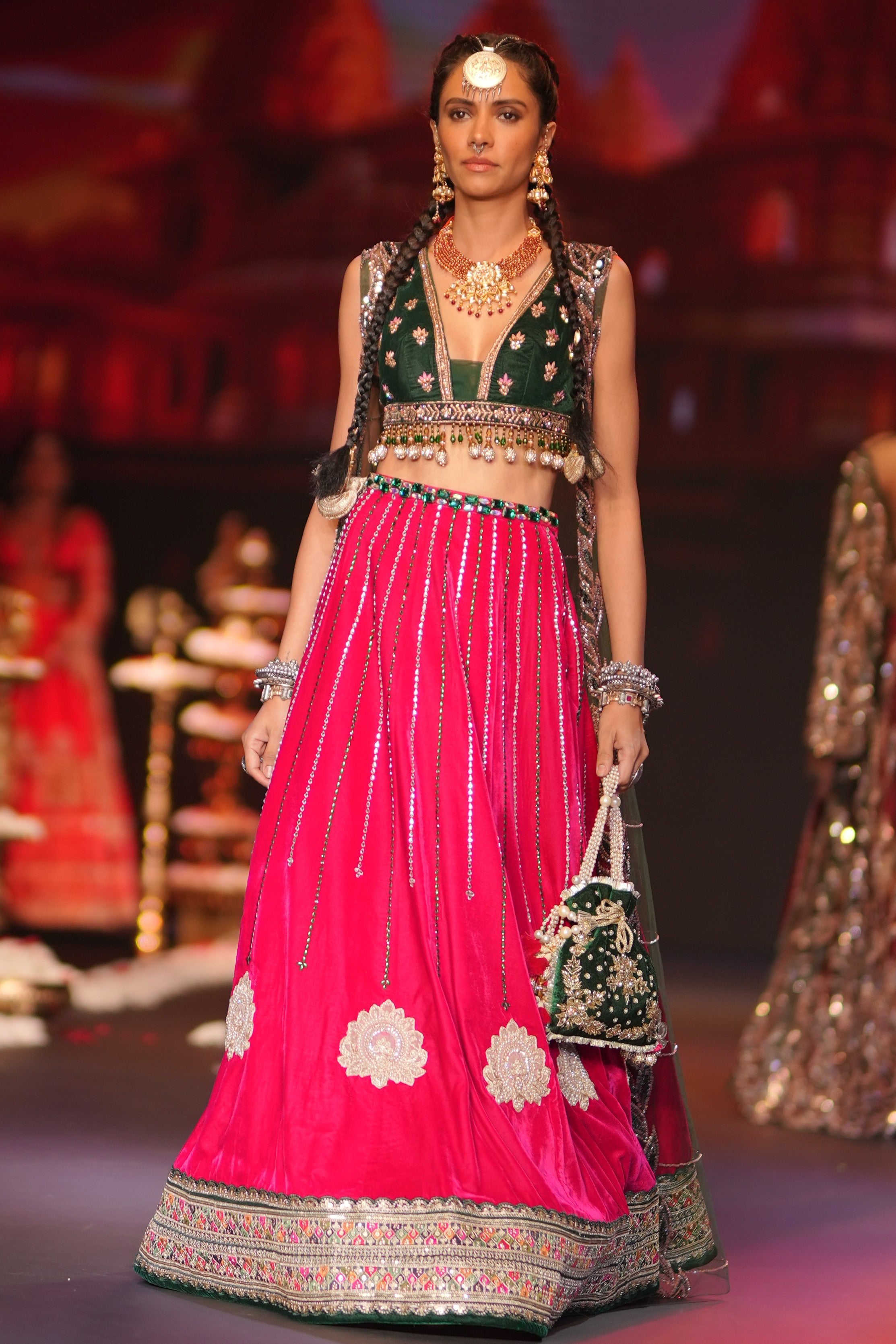 Dual tone lehenga set with jagannath print on cape