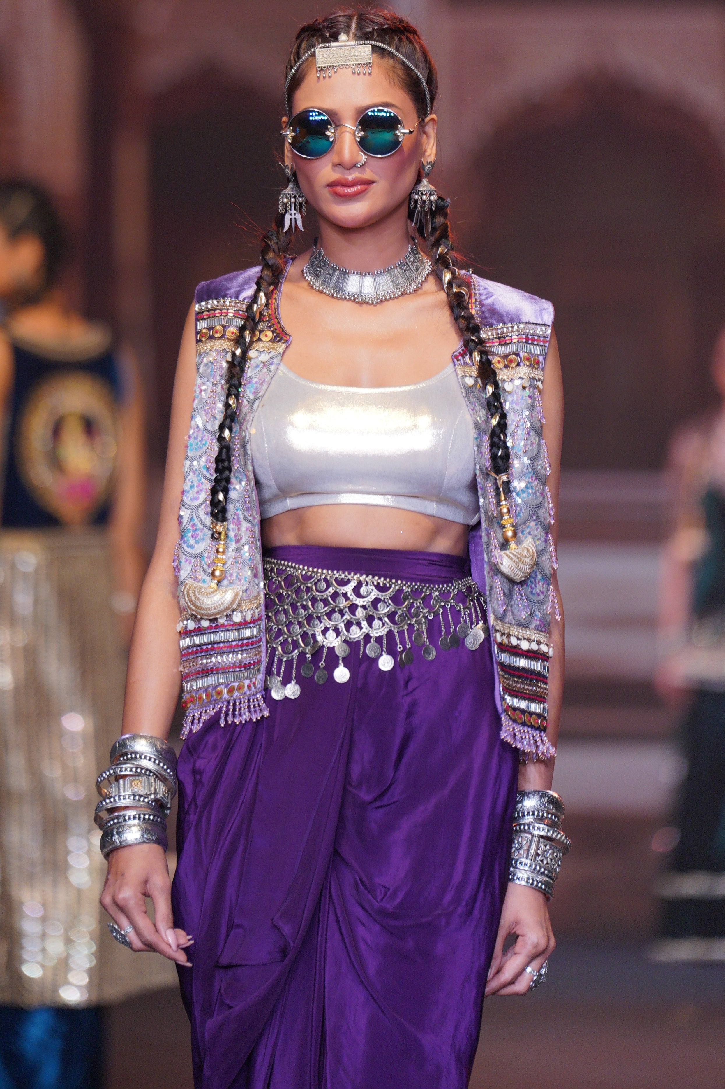 Two tone silver and purple three- piece set