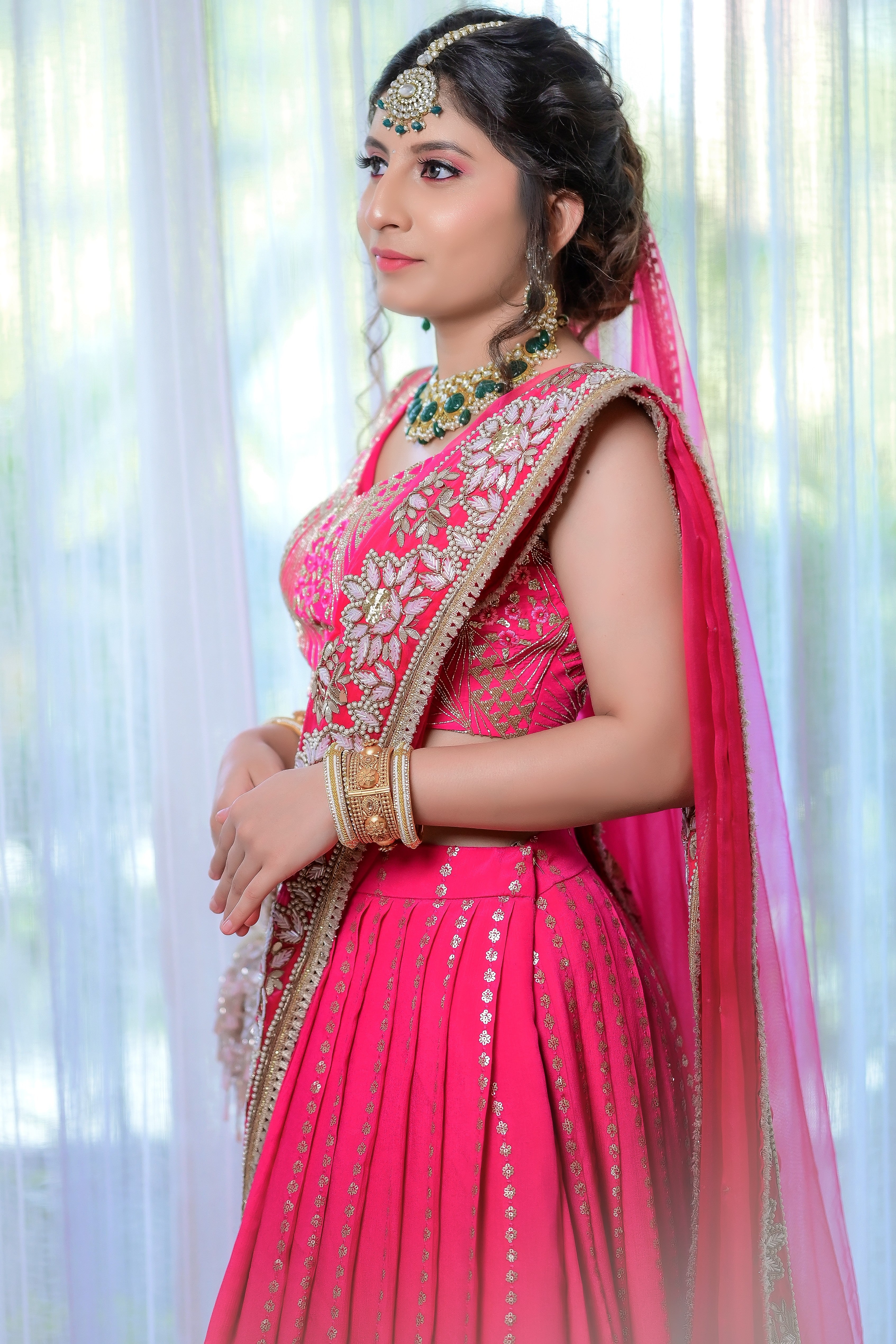 Pink cutdana embroidered lehenga set
