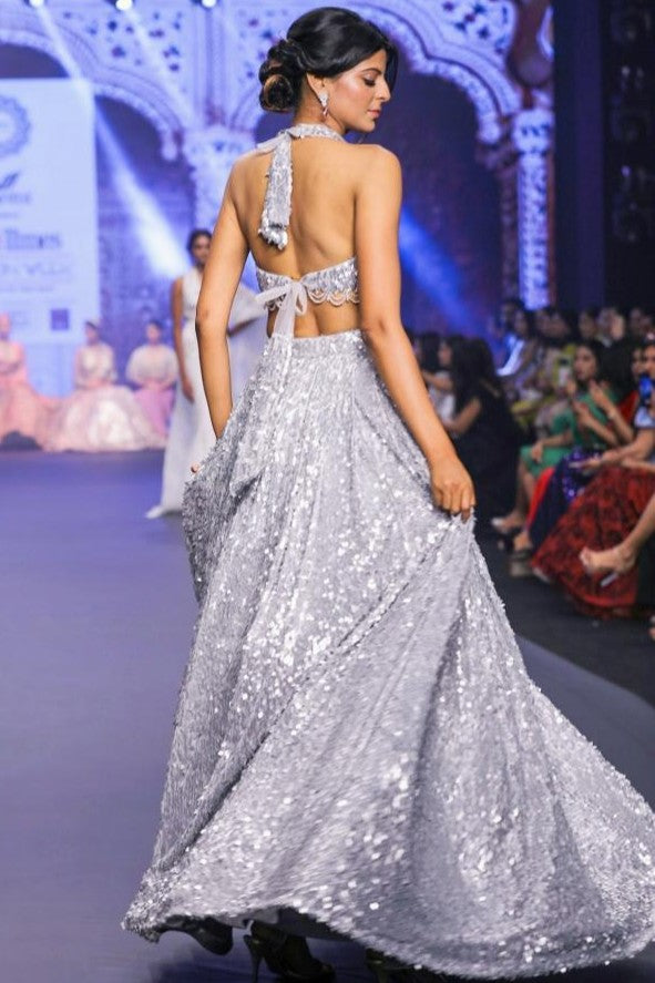 Silver metallic sequin embroidery lehenga set