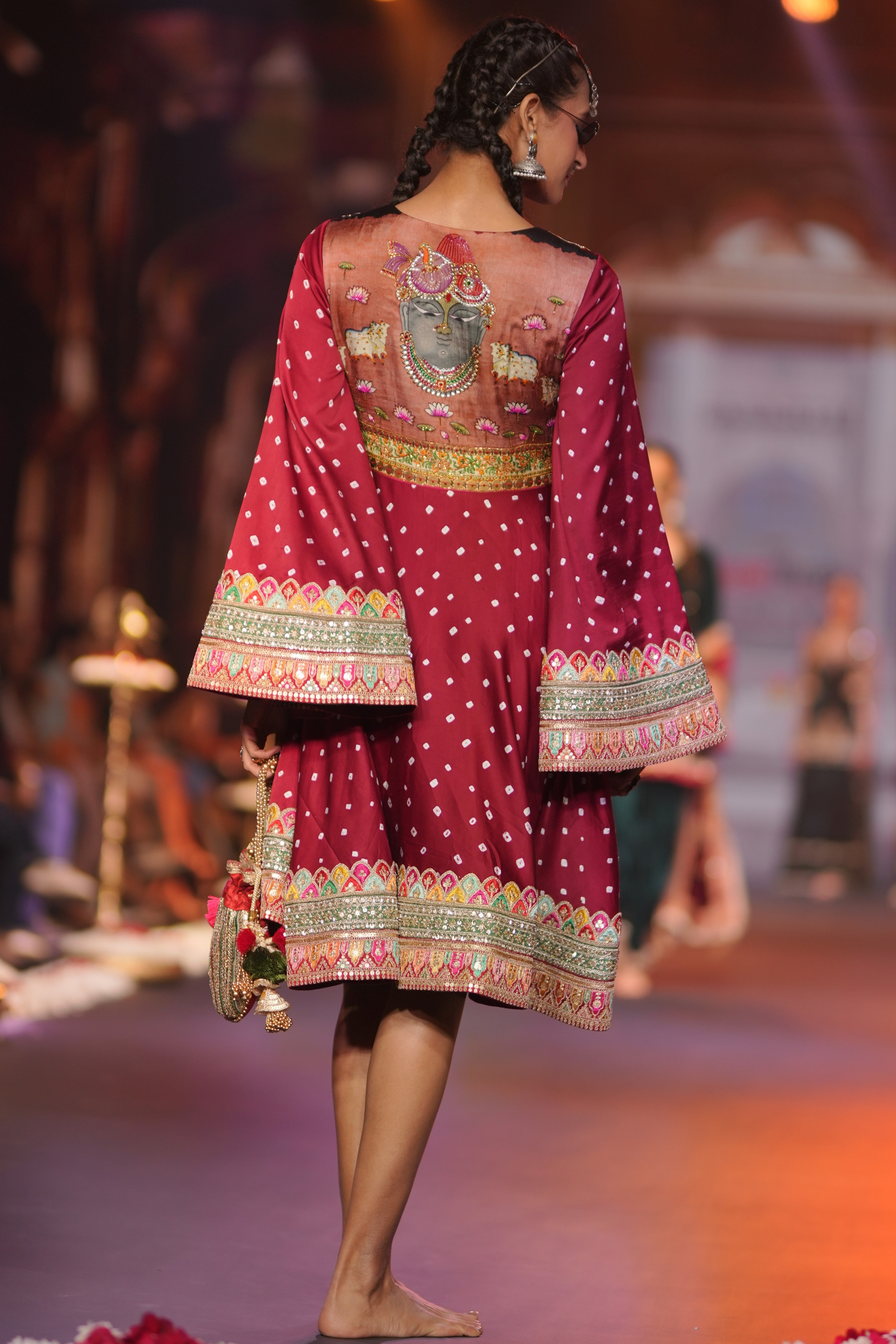 Red bandhani dress with srinathji print