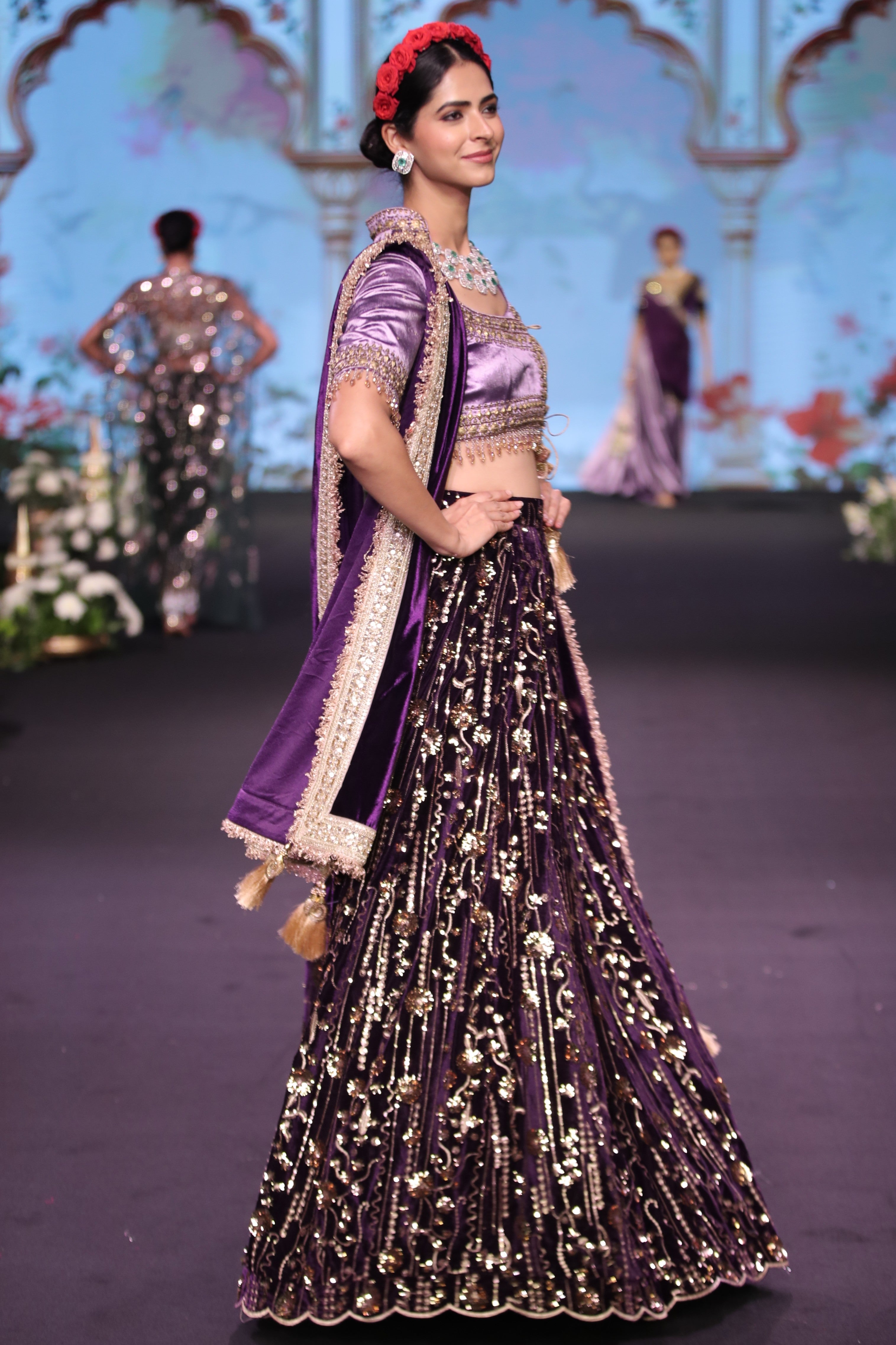 Violet sequin embroidered lehenga set