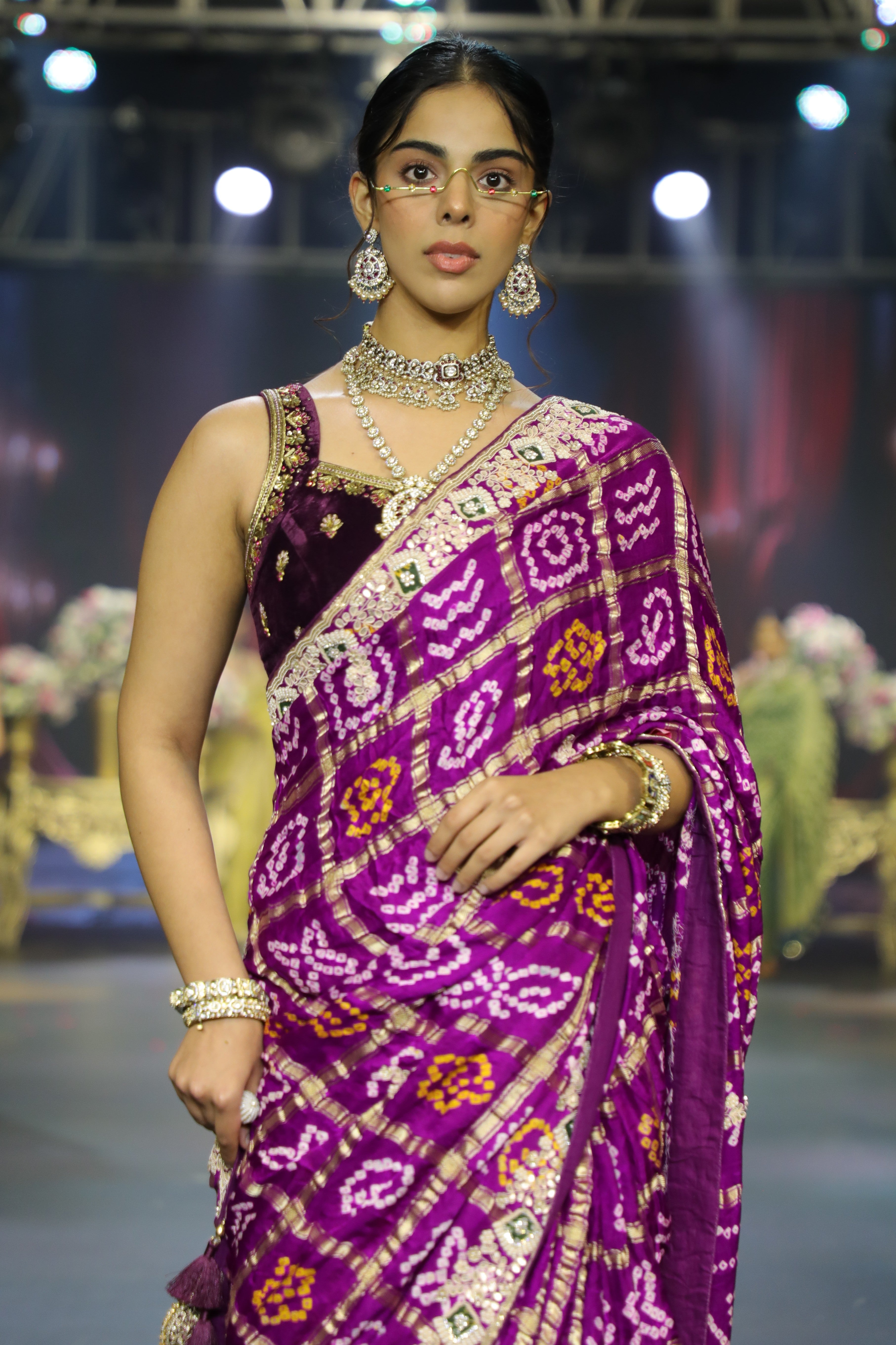 Purple Bandhani Gharchola Saree