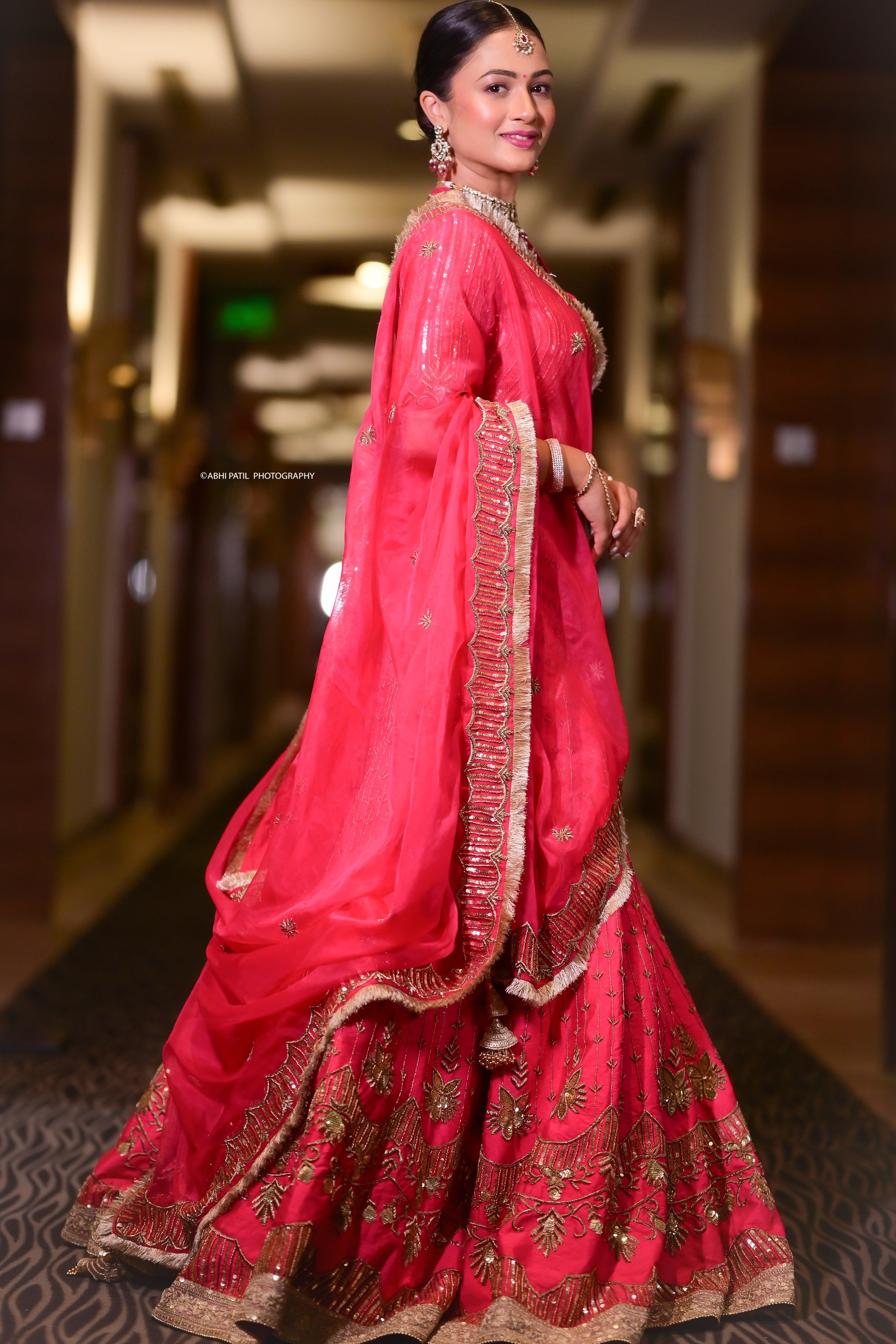 Pink raw silk embroidered lehenga set