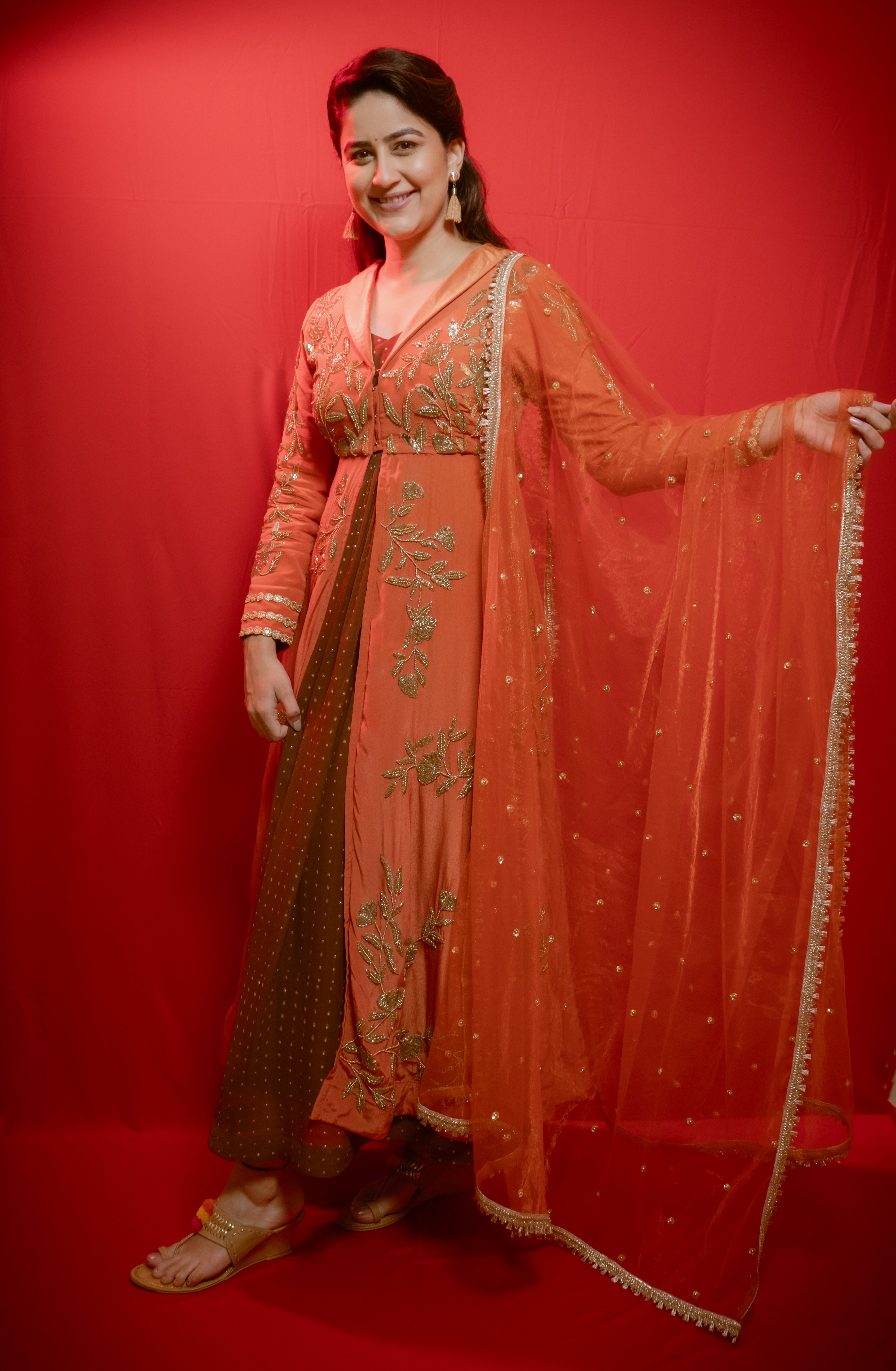 Two toned cutdana embroidery Anarkali gown