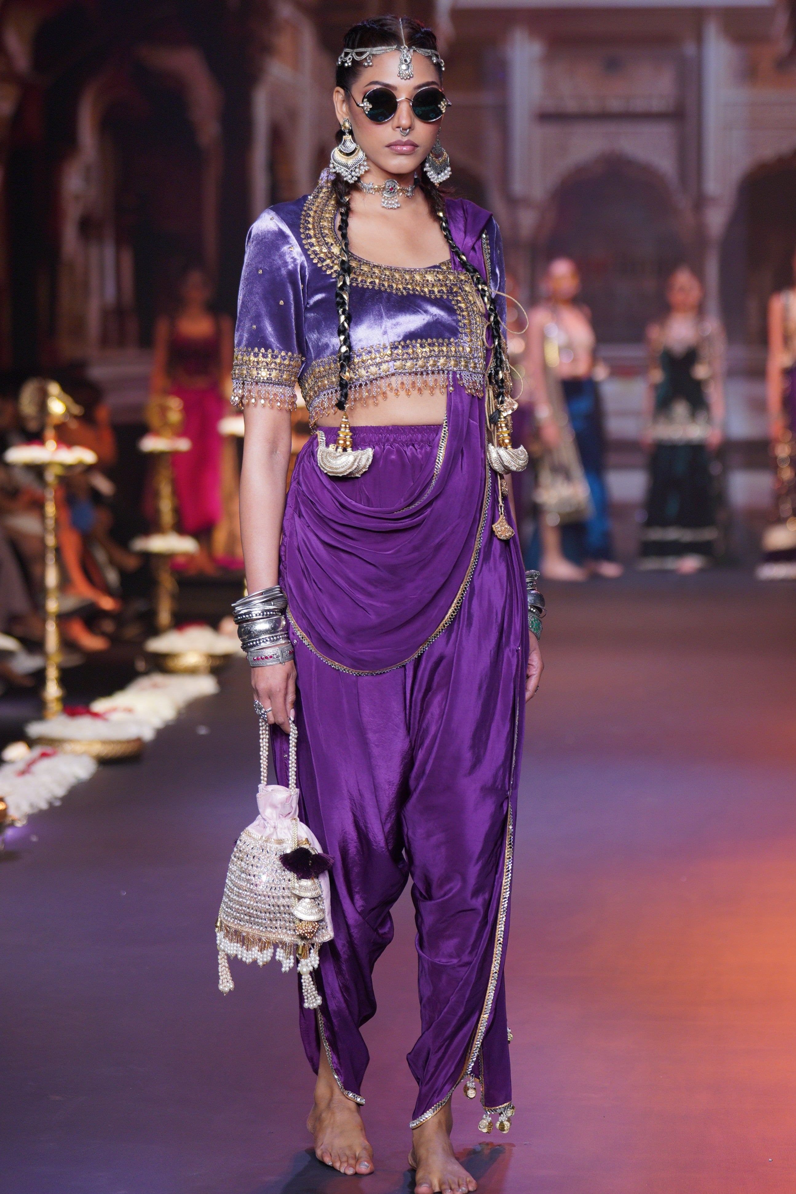 Lilac dhoti drape style two- piece set