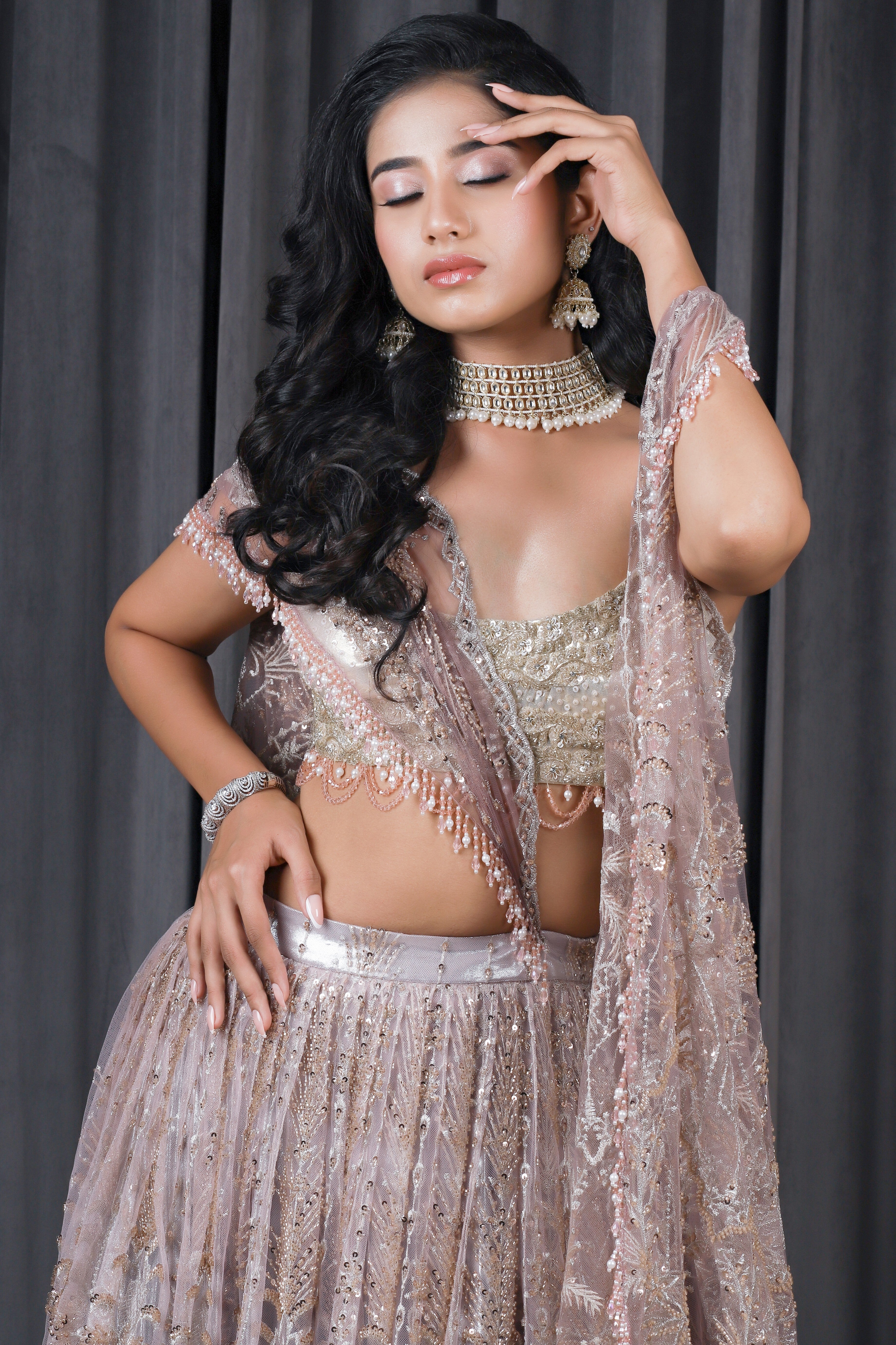 Silver metallic embroidery lehenga set