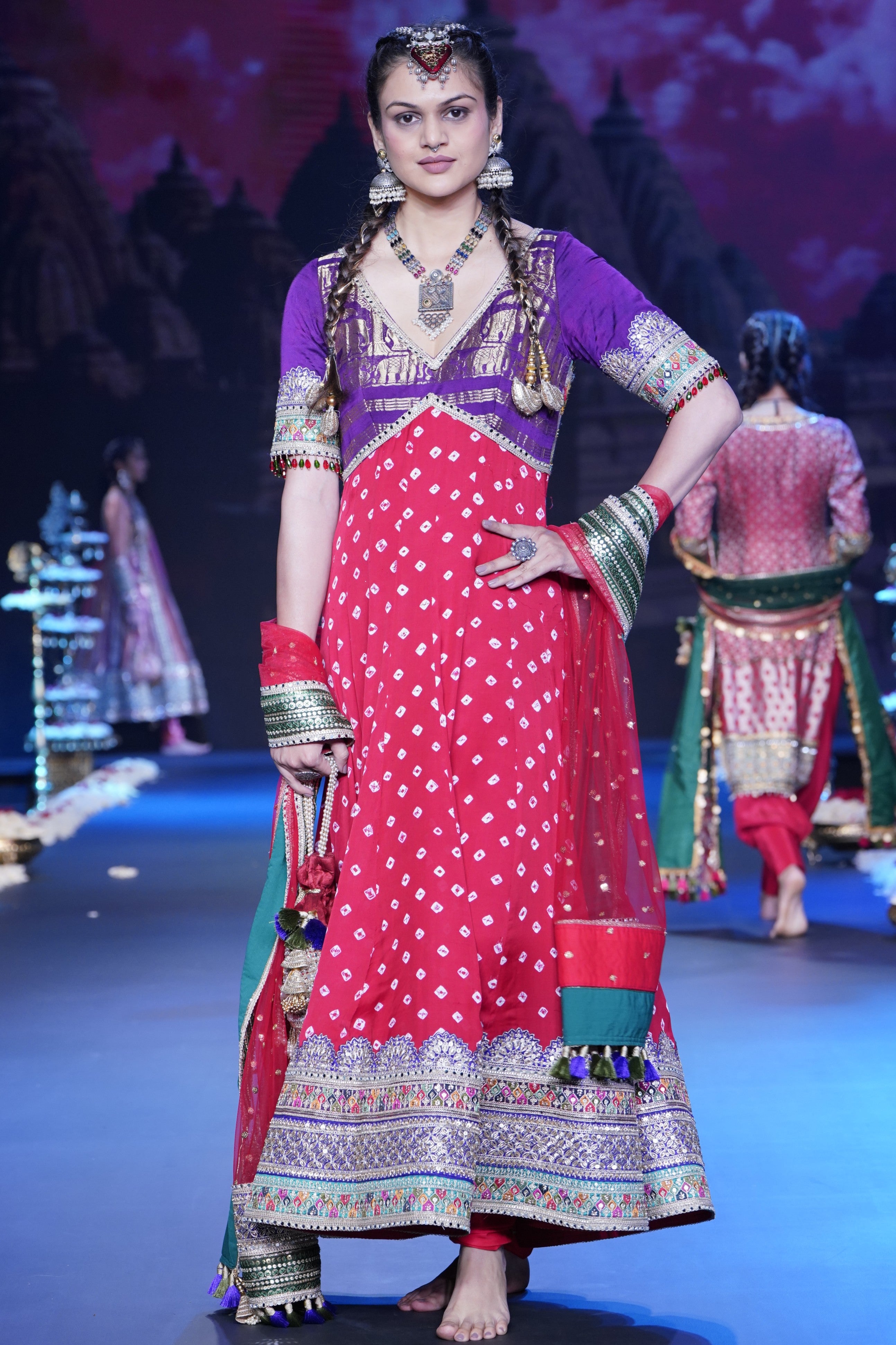 Dual tone Bandhani Anarkali set