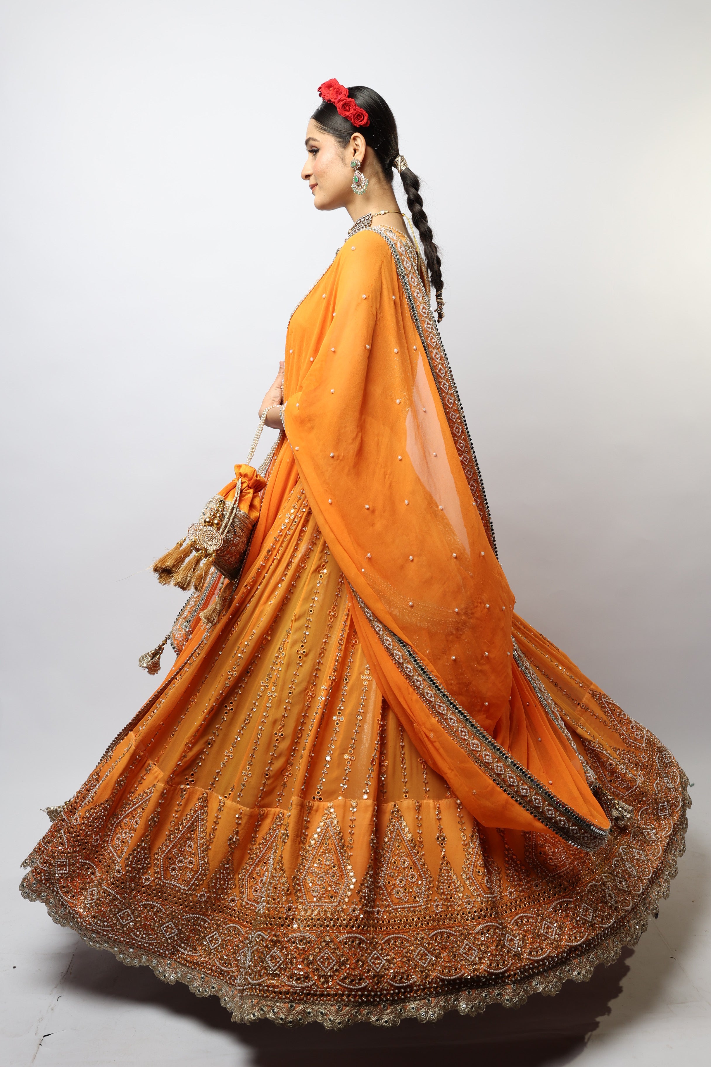 Orange ram mandir inspired embroidered lehenga set