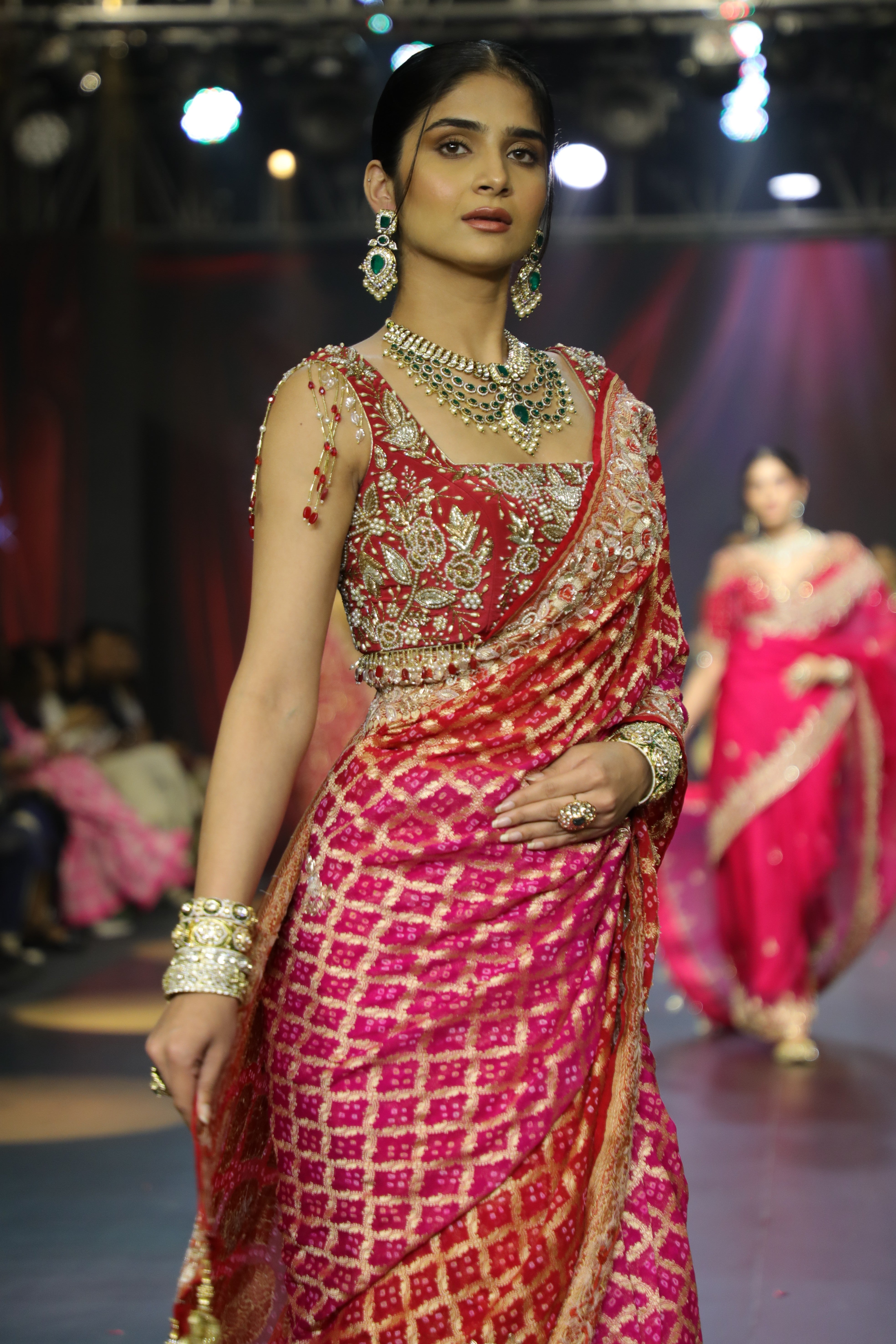 Dual tone Bandhani brocade Saree