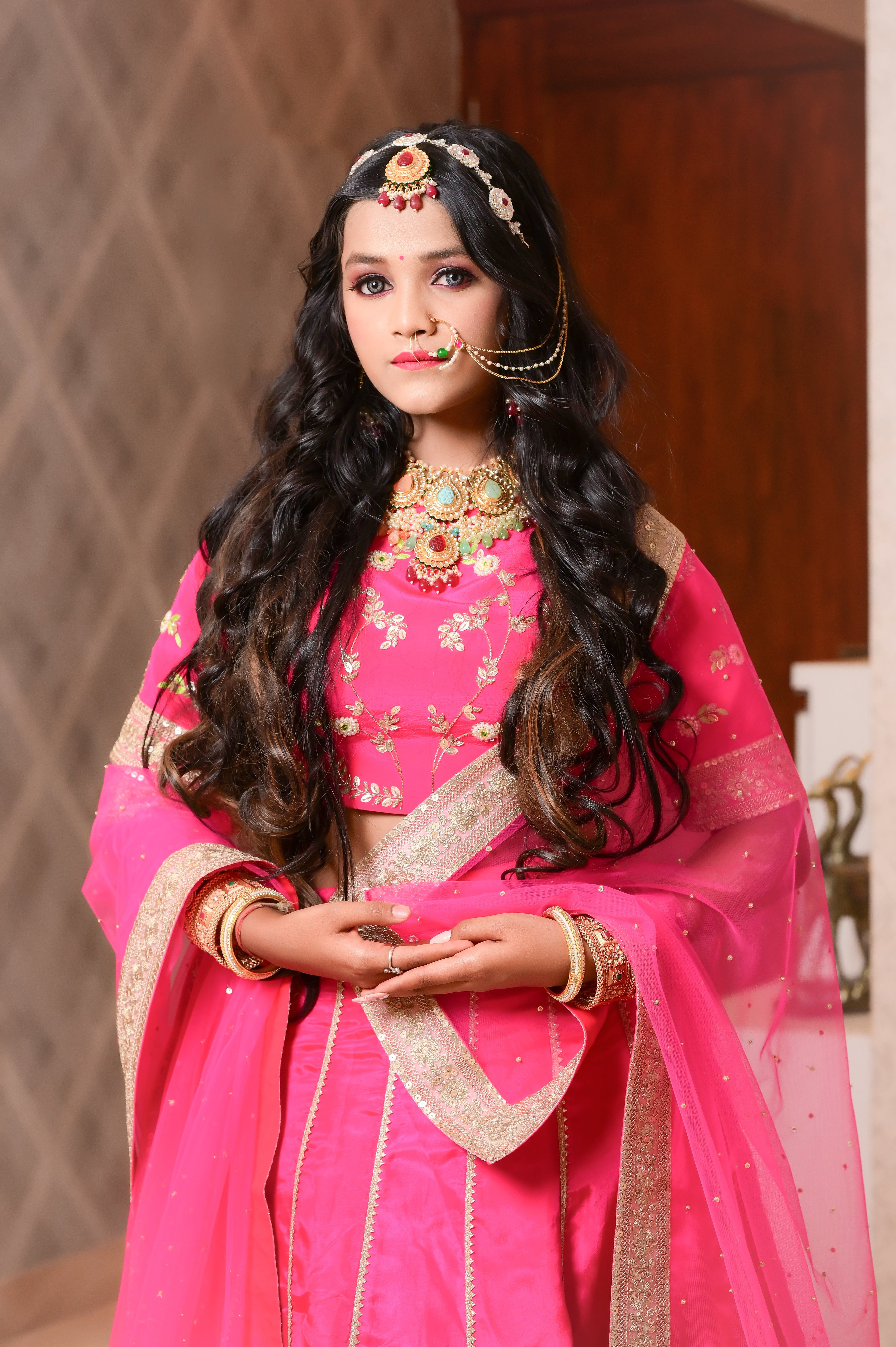 Pink embroidered lehenga set