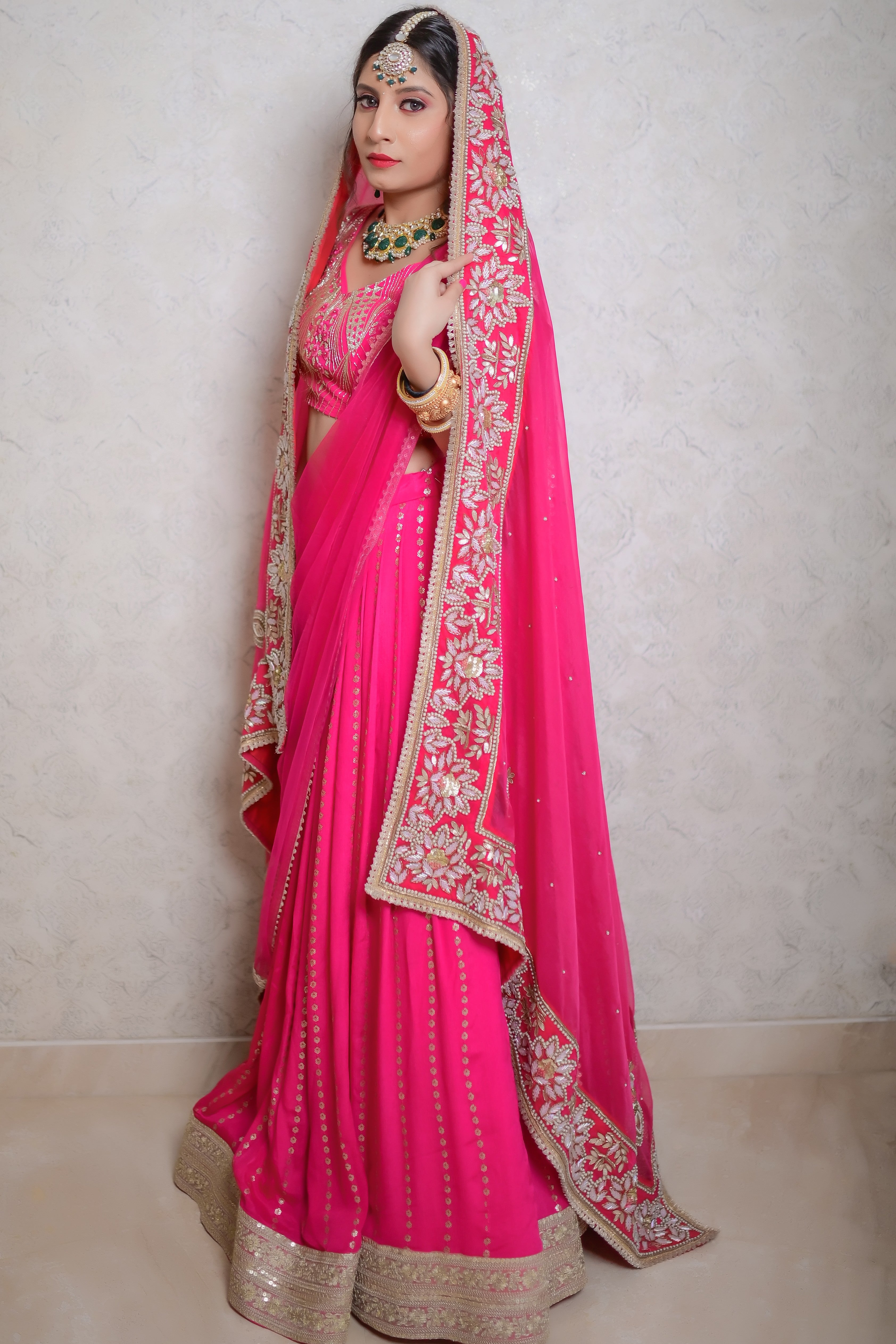 Pink cutdana embroidered lehenga set