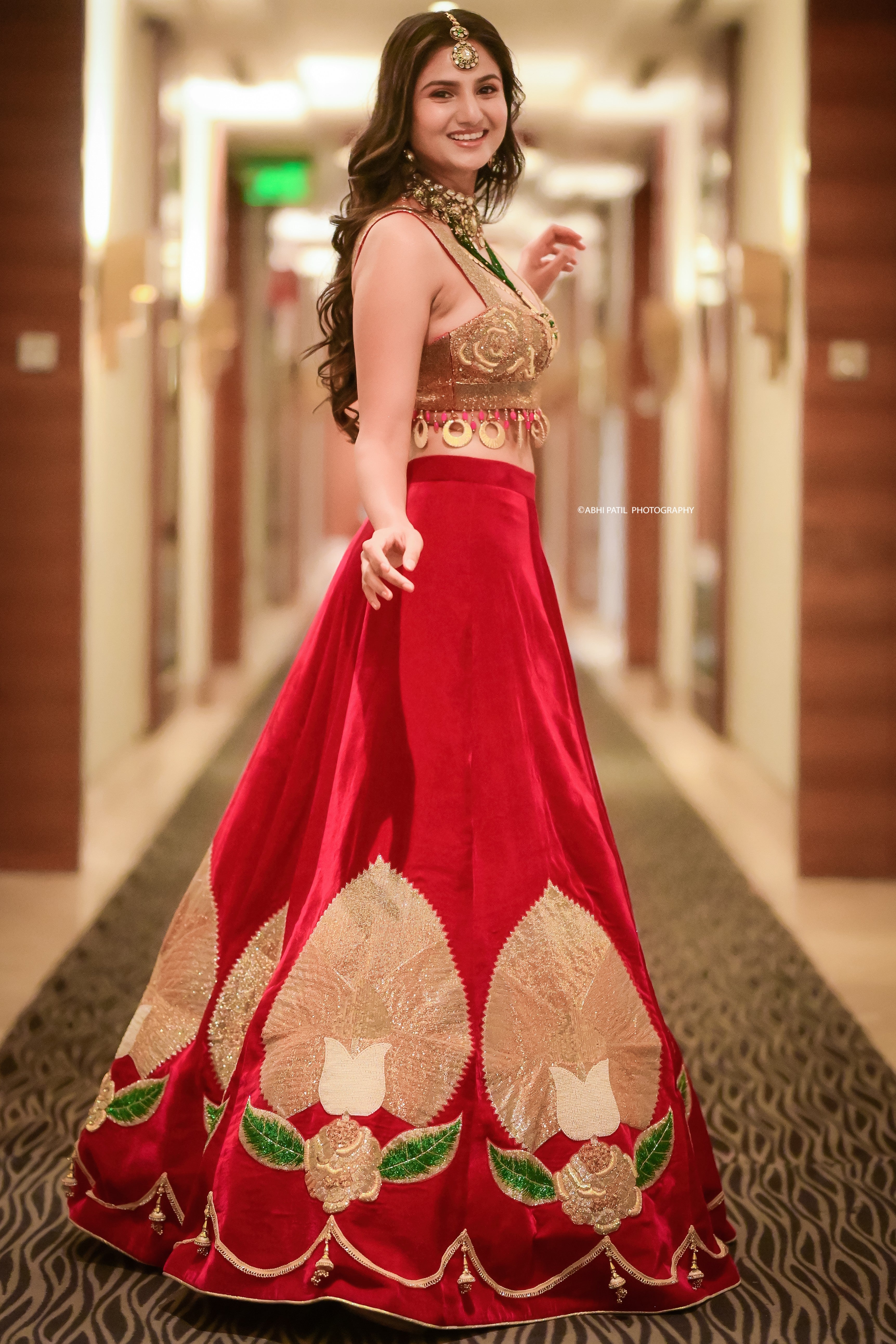 Two toned red and gold lehenga set