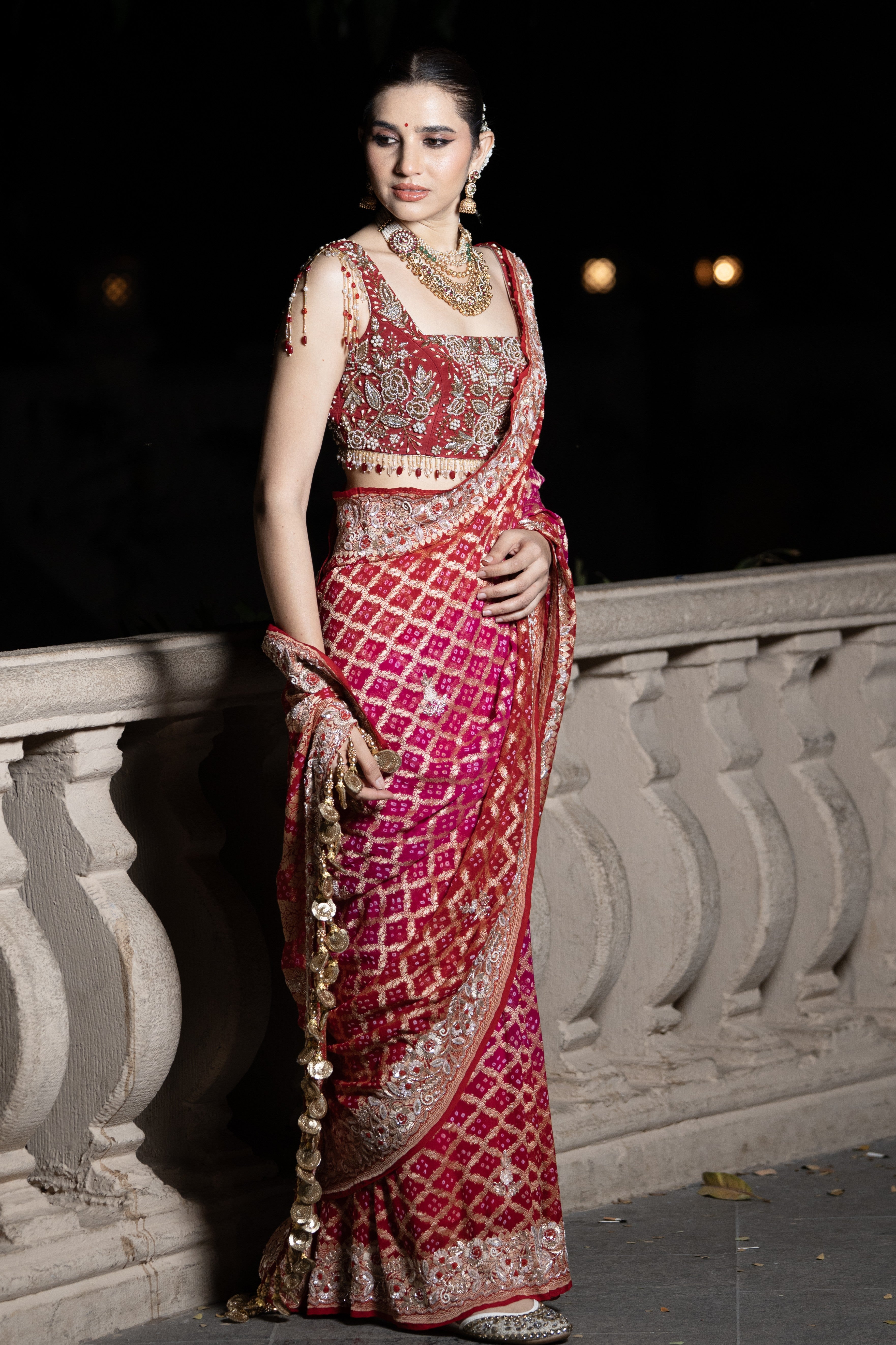 Deep magenta embroidered saree
