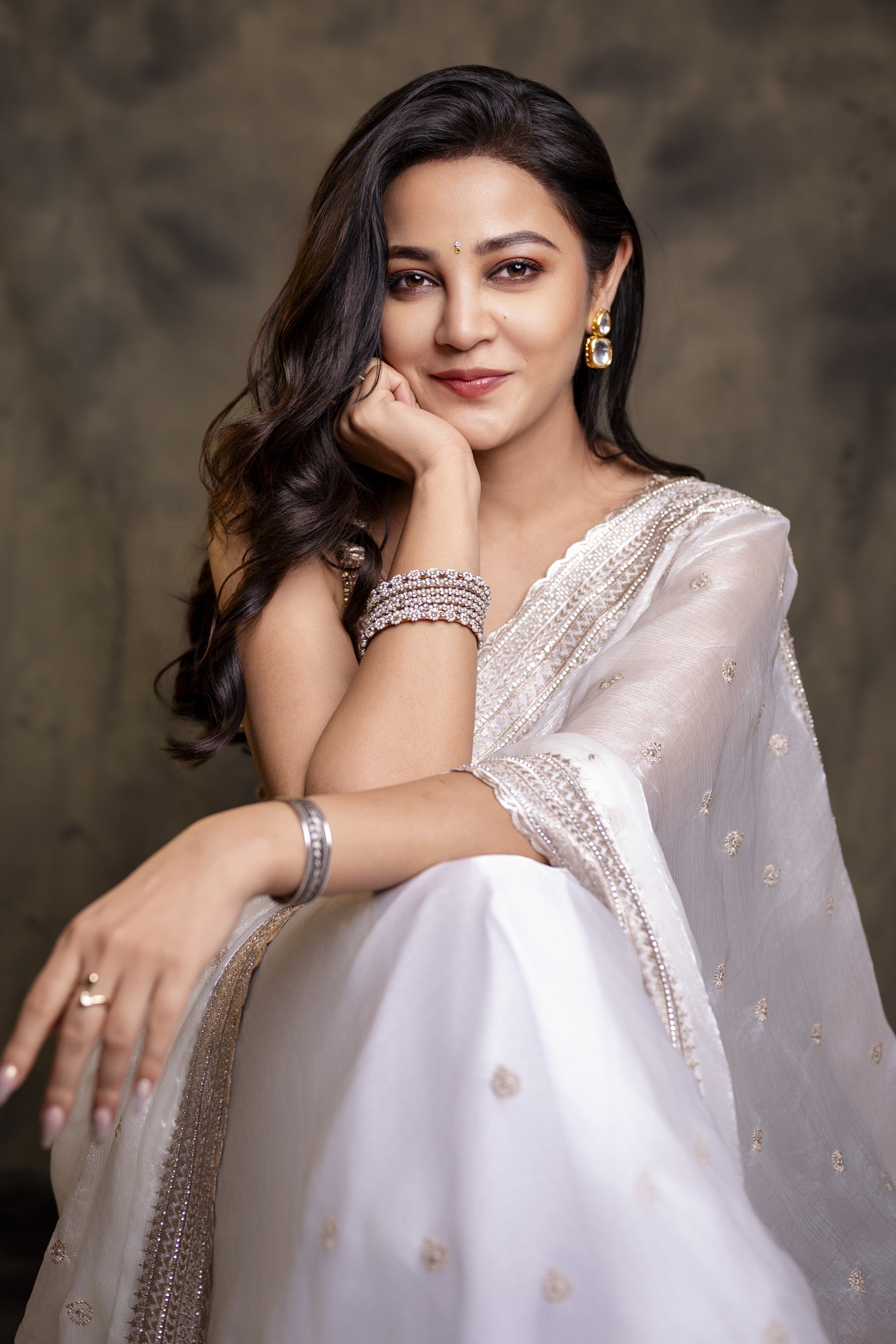 Ivory tissue silk saree set