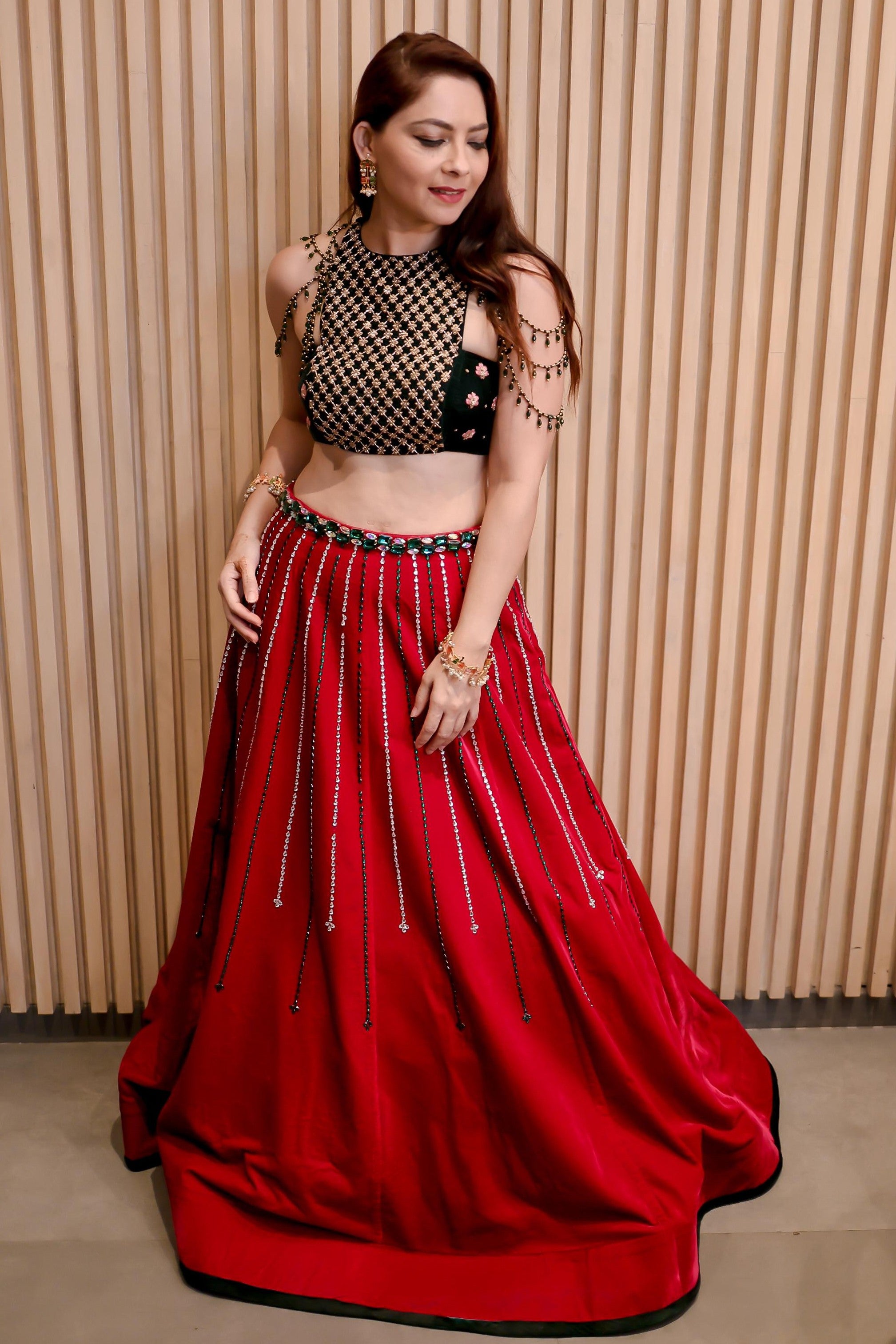 Two toned green embroidered Lehenga set