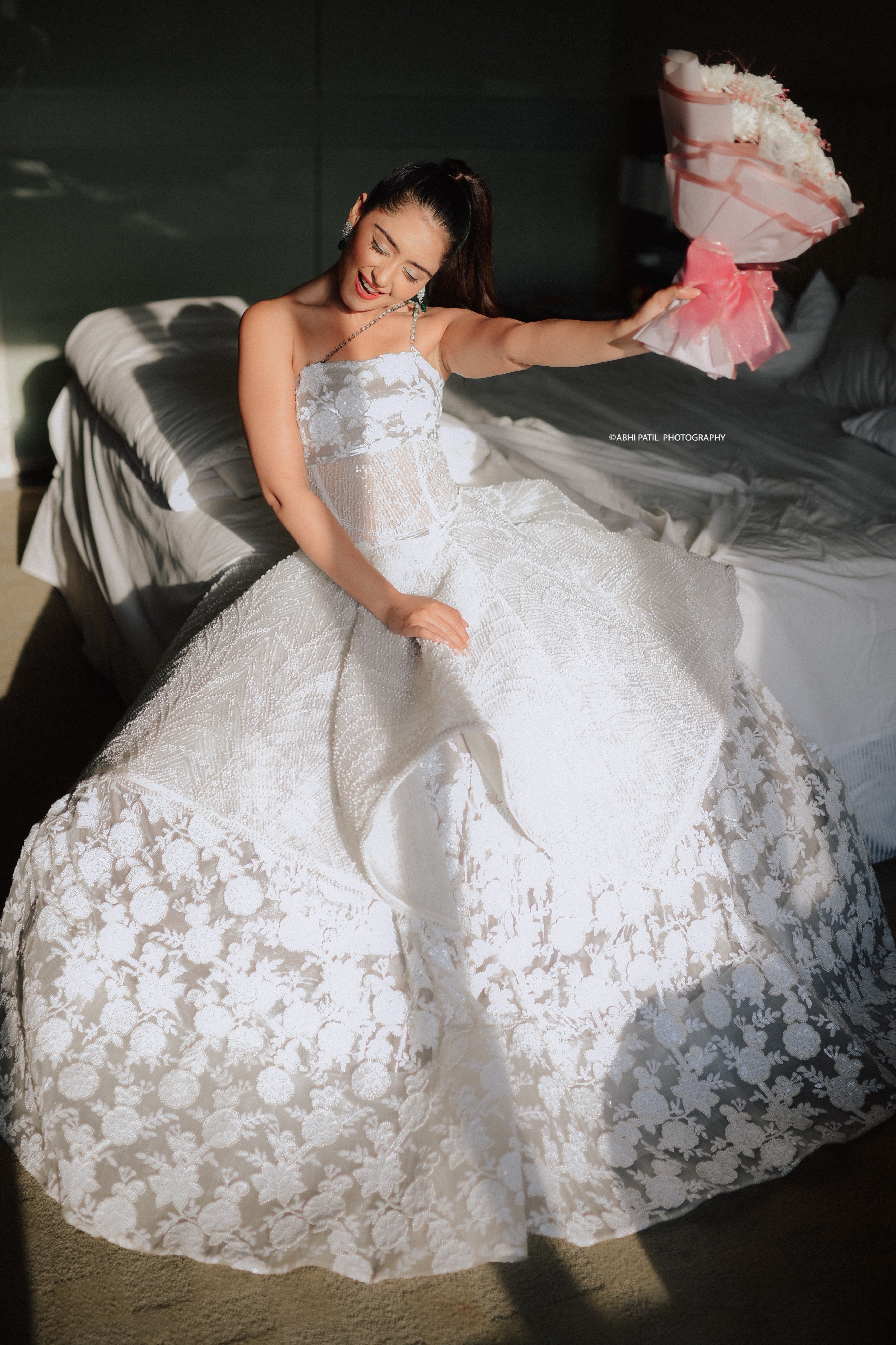 White corset embroidered gown