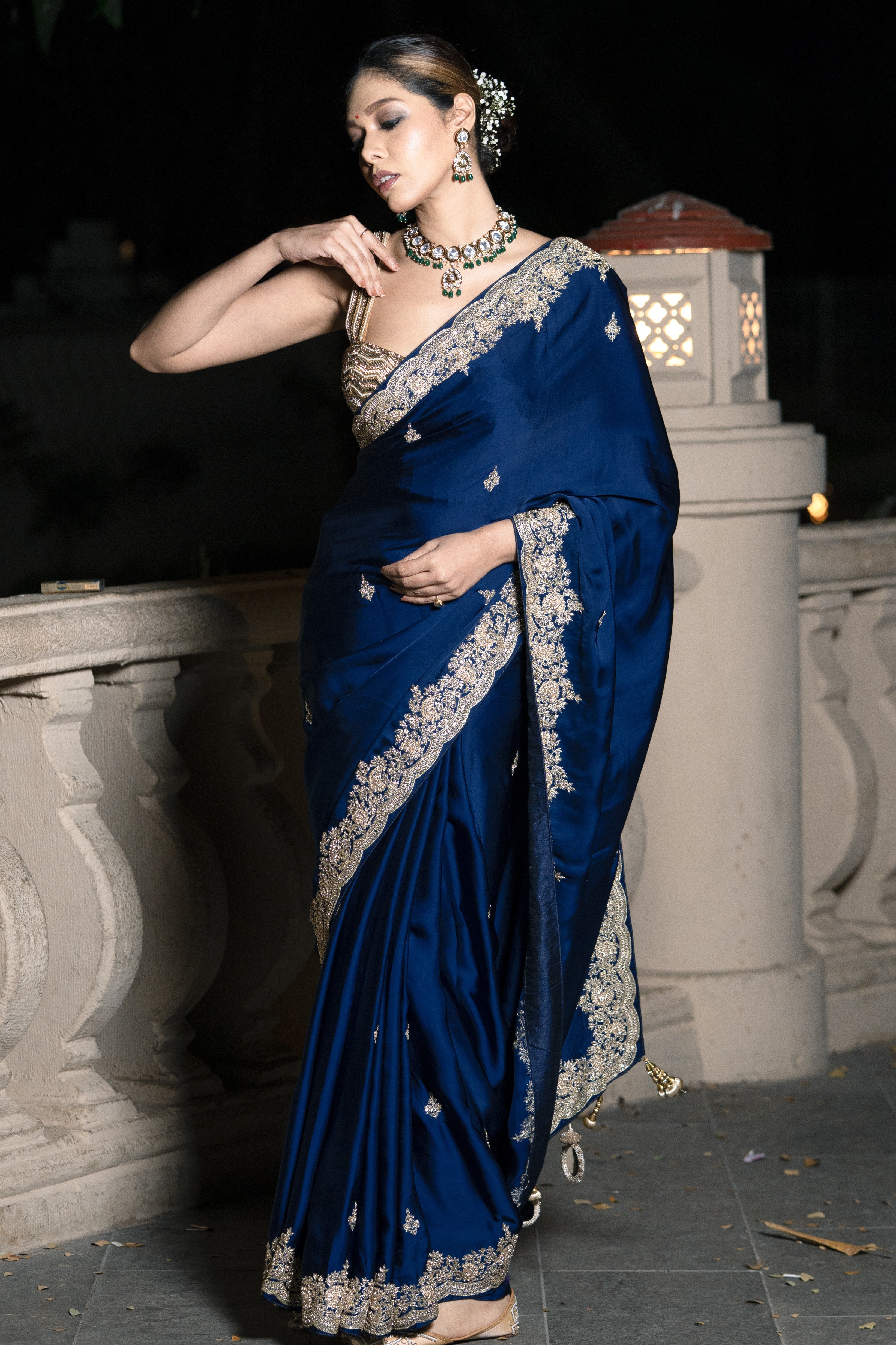 Blue embroidered saree