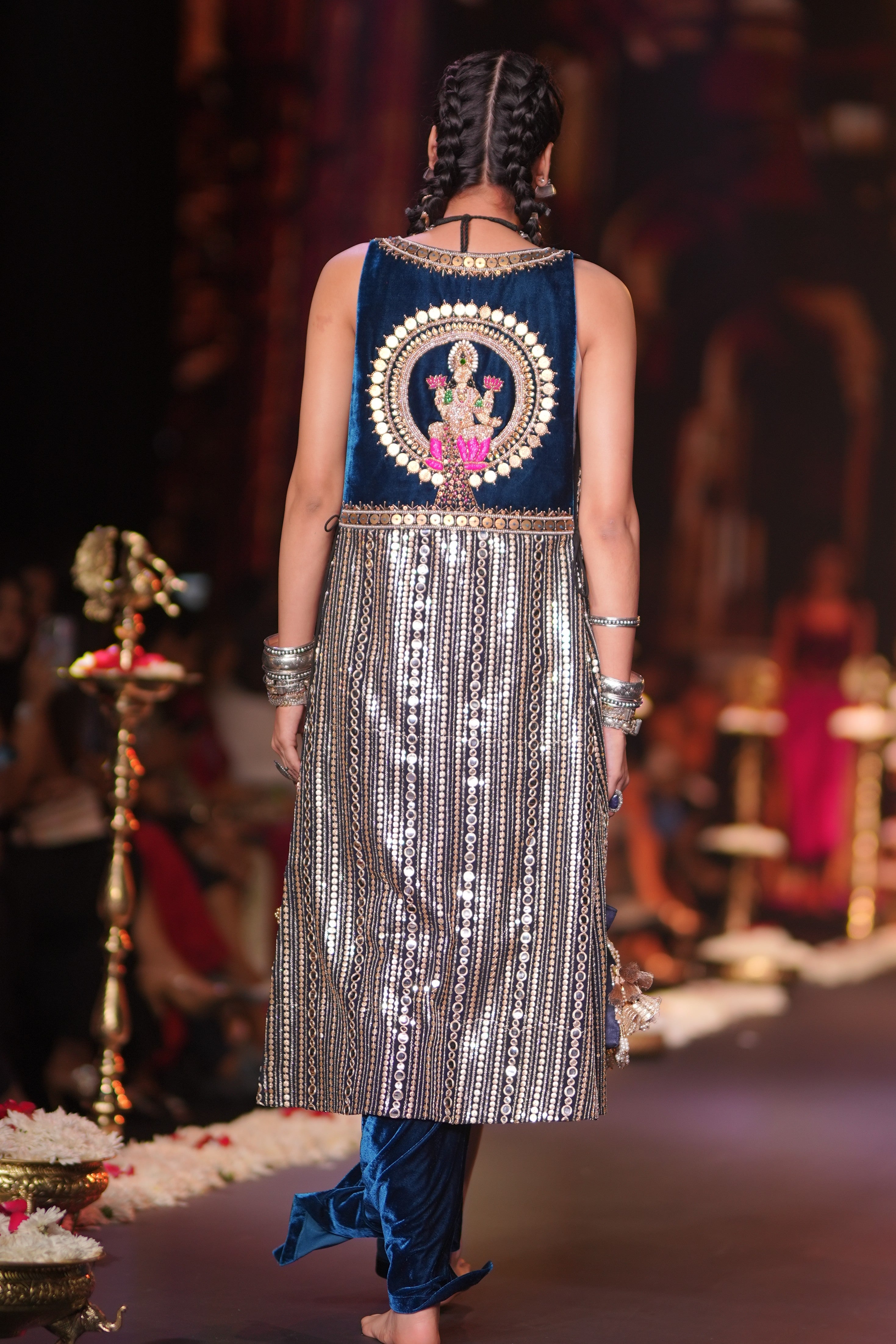 Purple embroidered with Srinathji print three- piece set