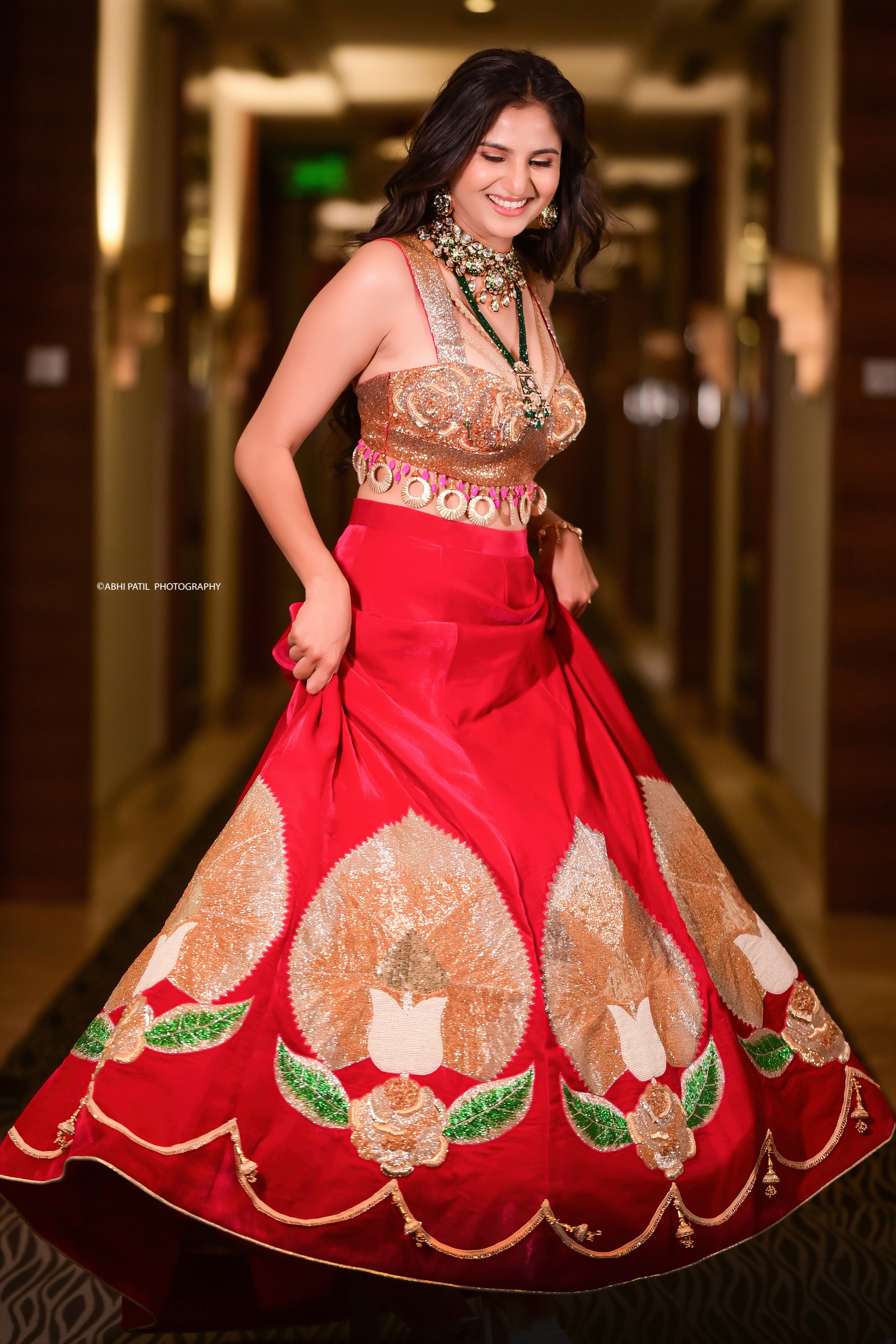 Two toned red and gold lehenga set