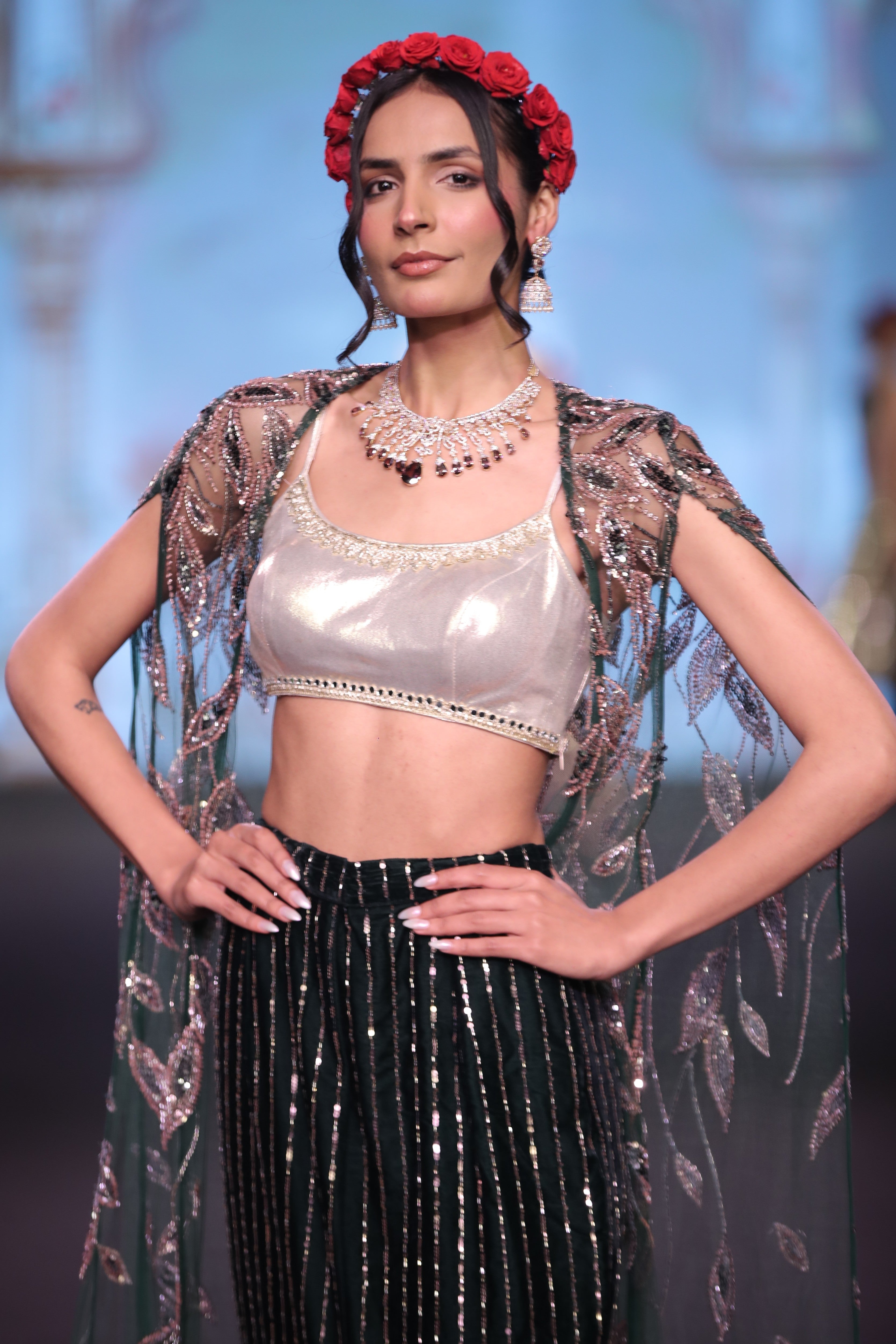 Two toned cutdana embroidered three- piece set