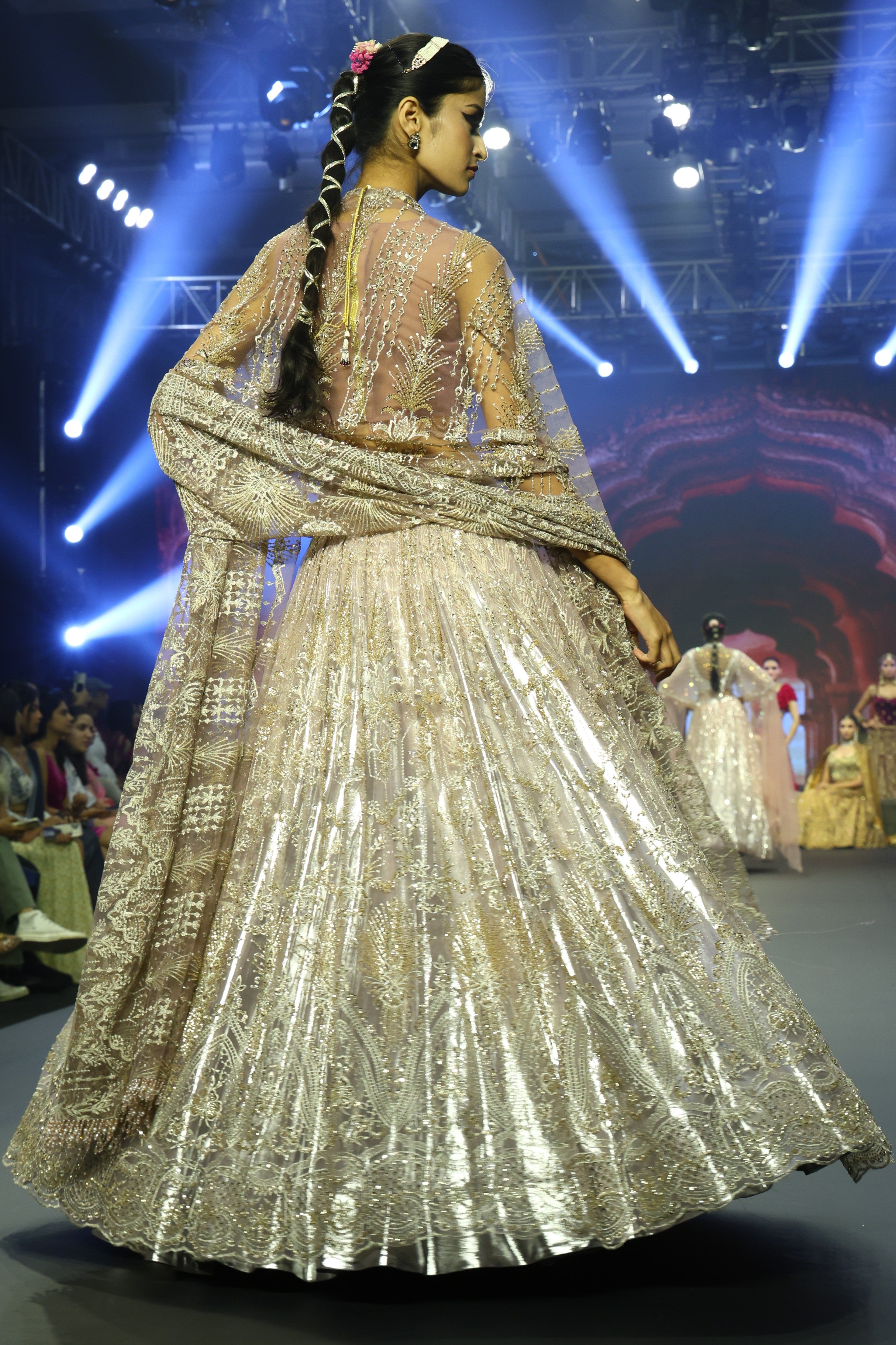 Gold metallic cutdana embroidery lehenga set