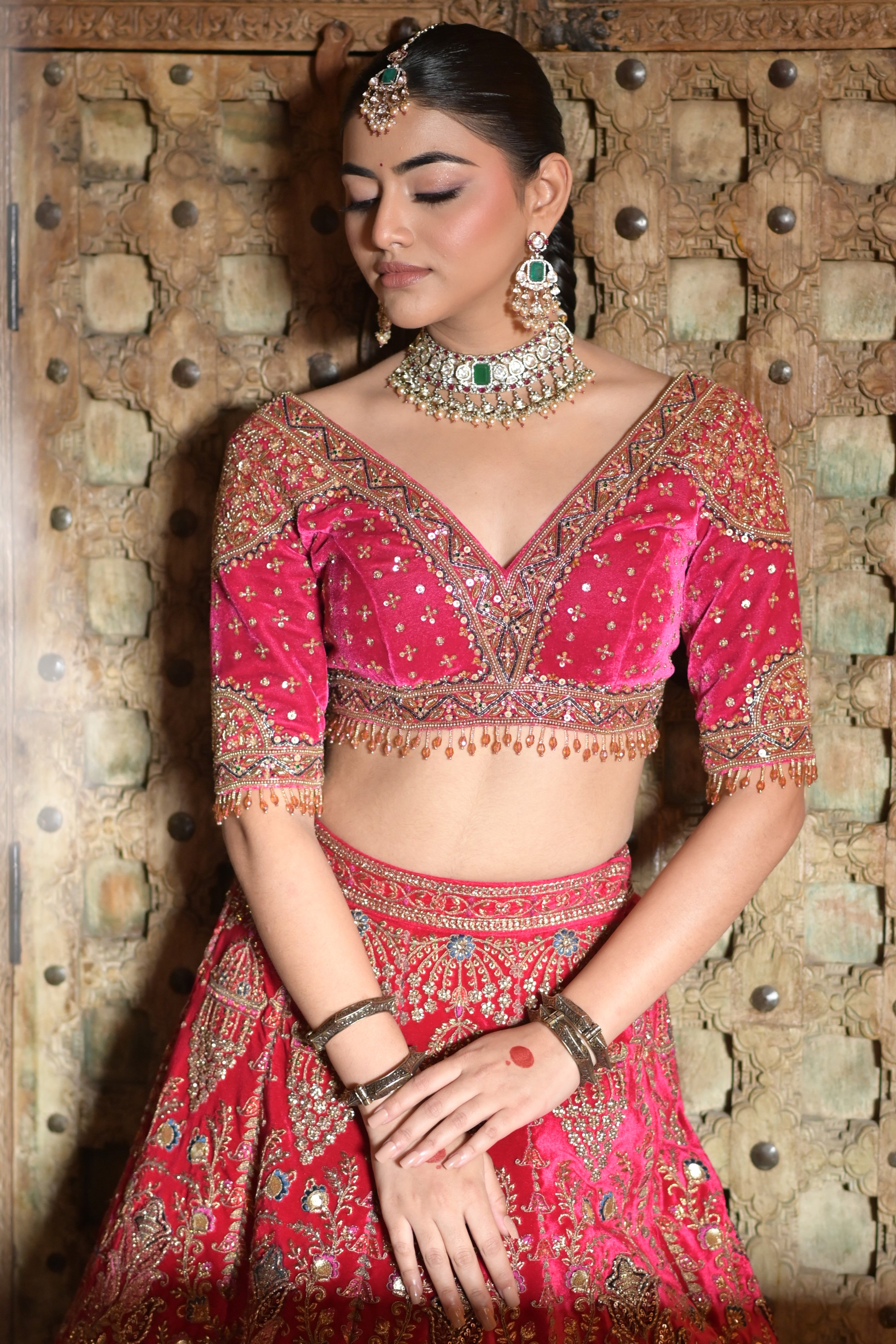 Pink bridal embroidered lehenga