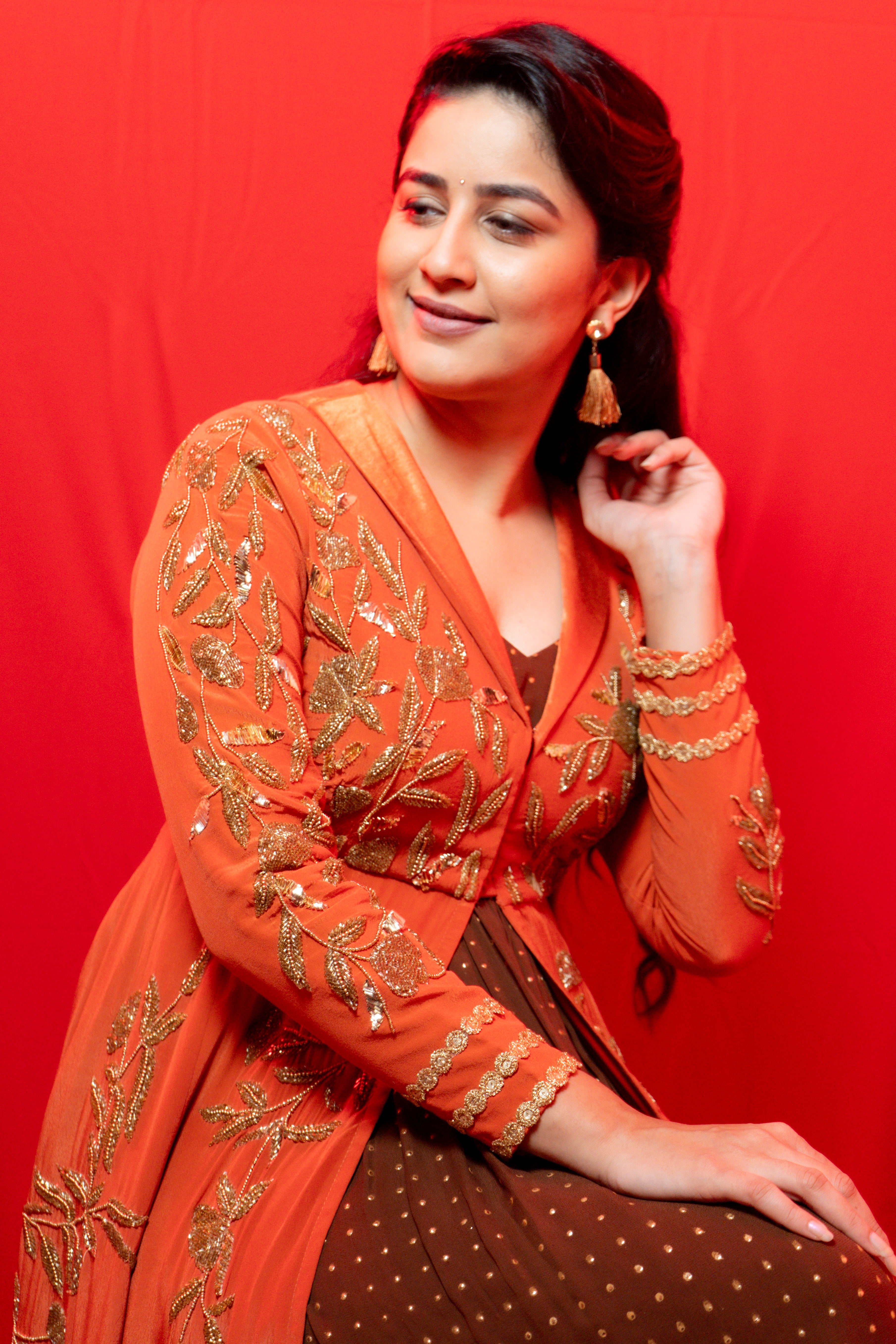 Two toned cutdana embroidery Anarkali gown