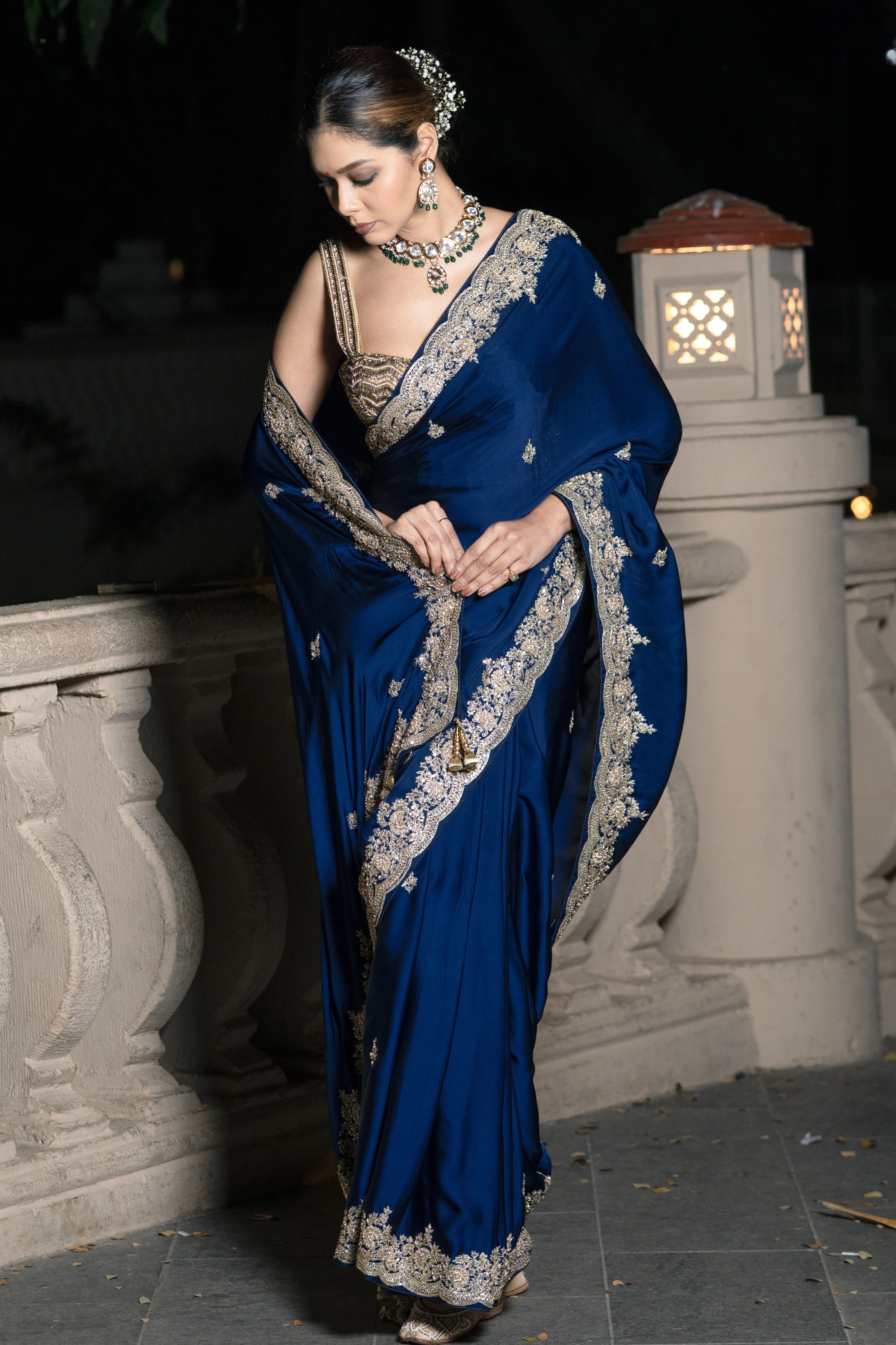 Blue embroidered saree