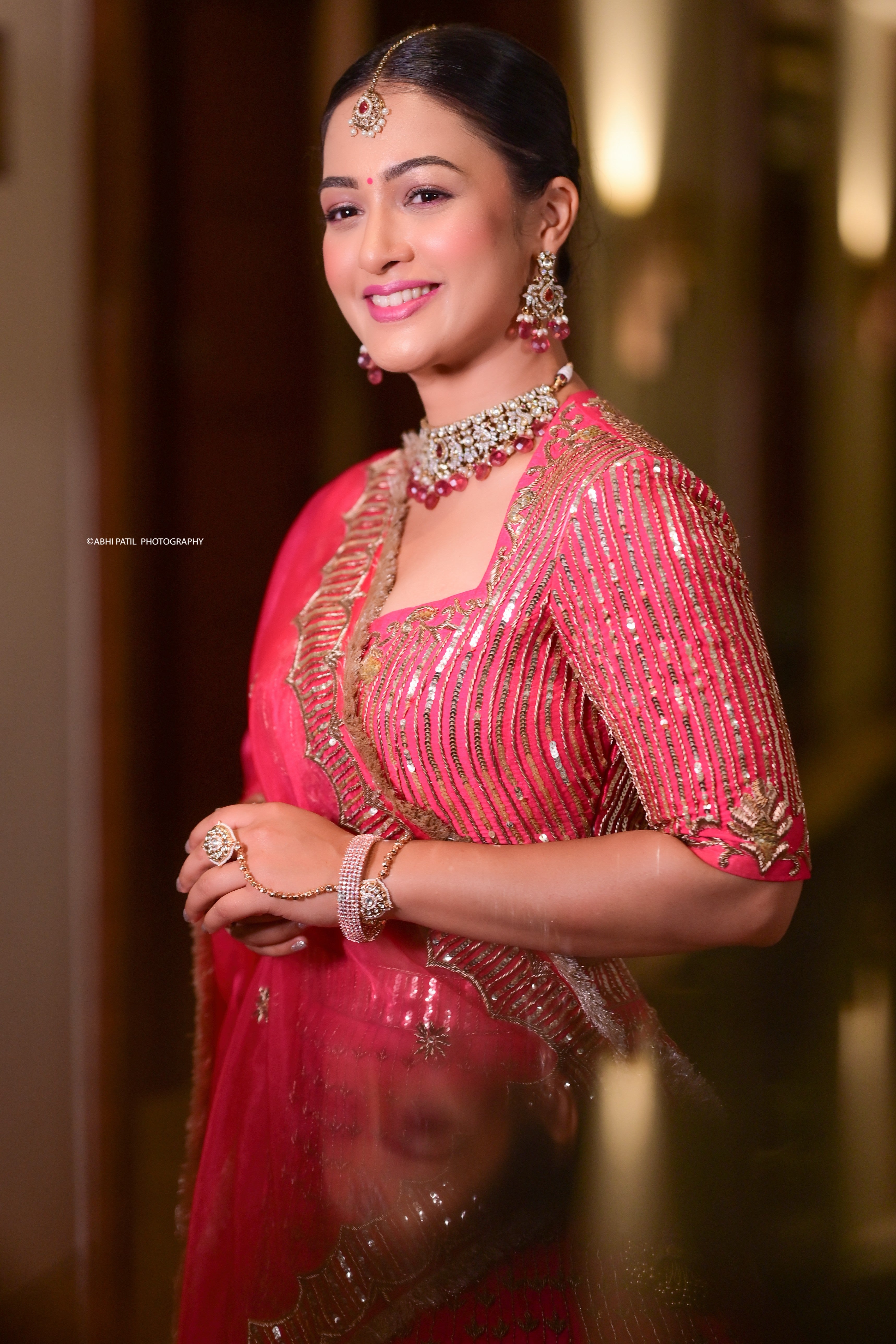 Pink raw silk embroidered lehenga set