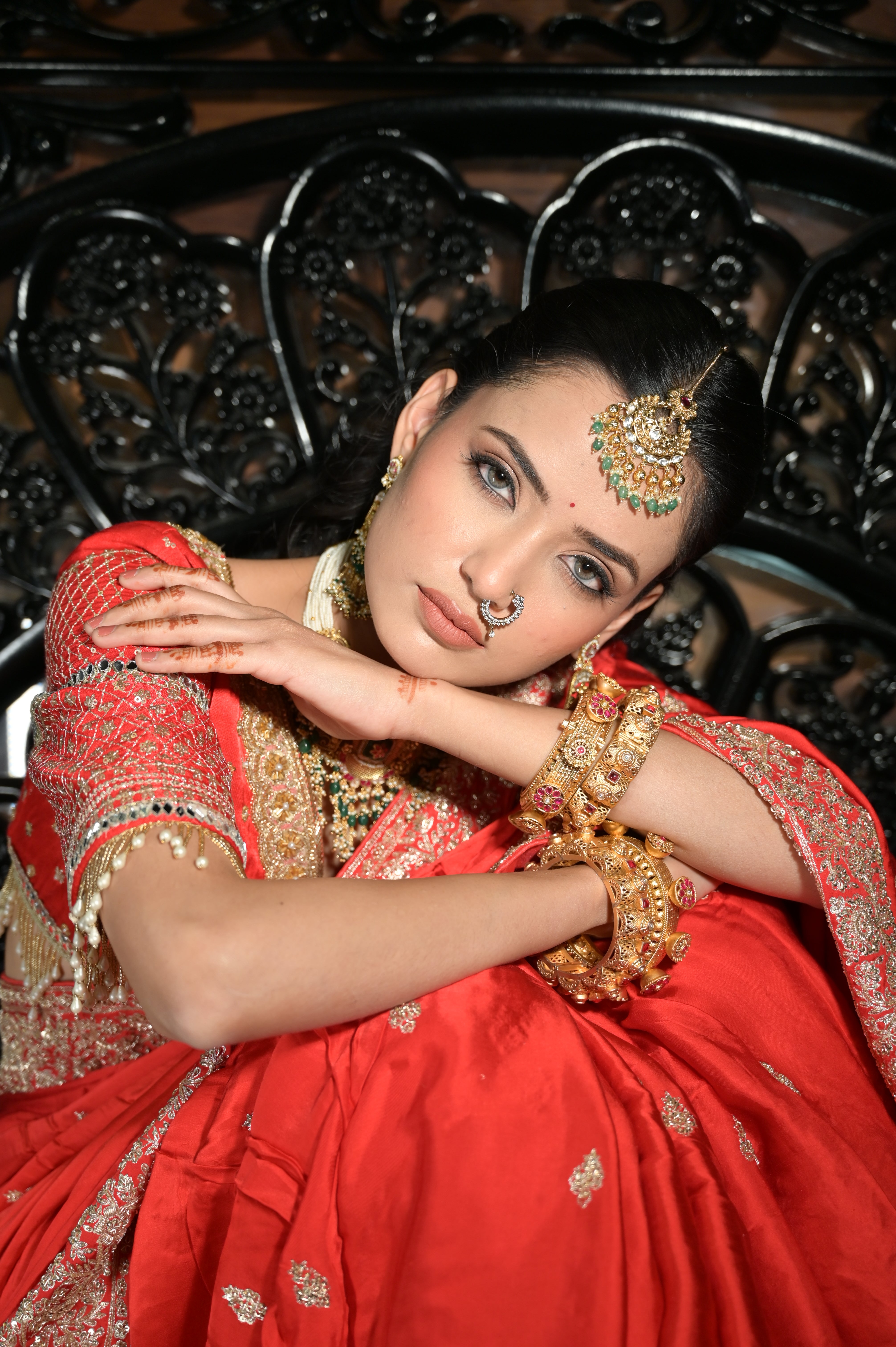 Red embroidered saree