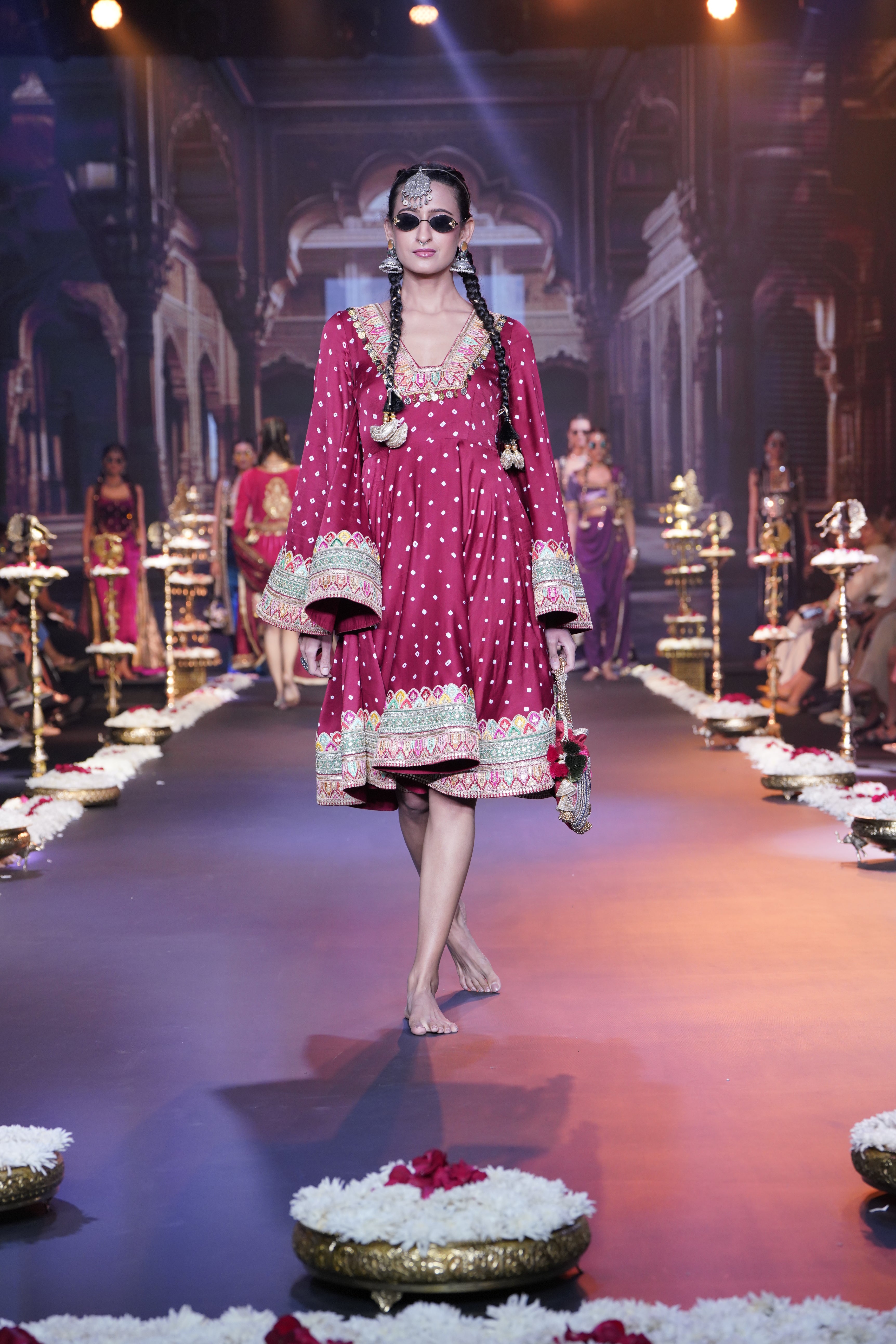 Red bandhani dress with srinathji print