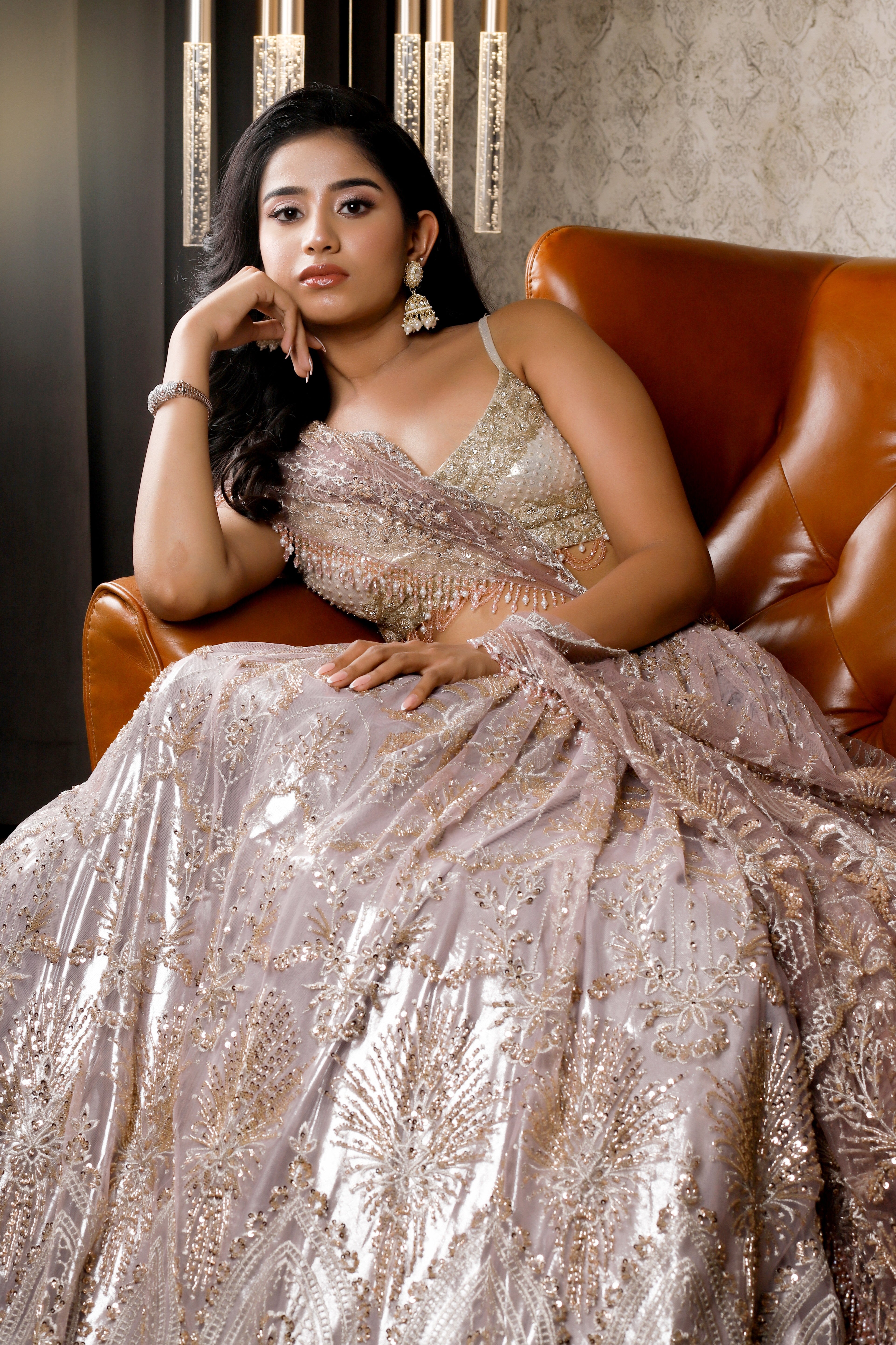 Silver metallic embroidery lehenga set